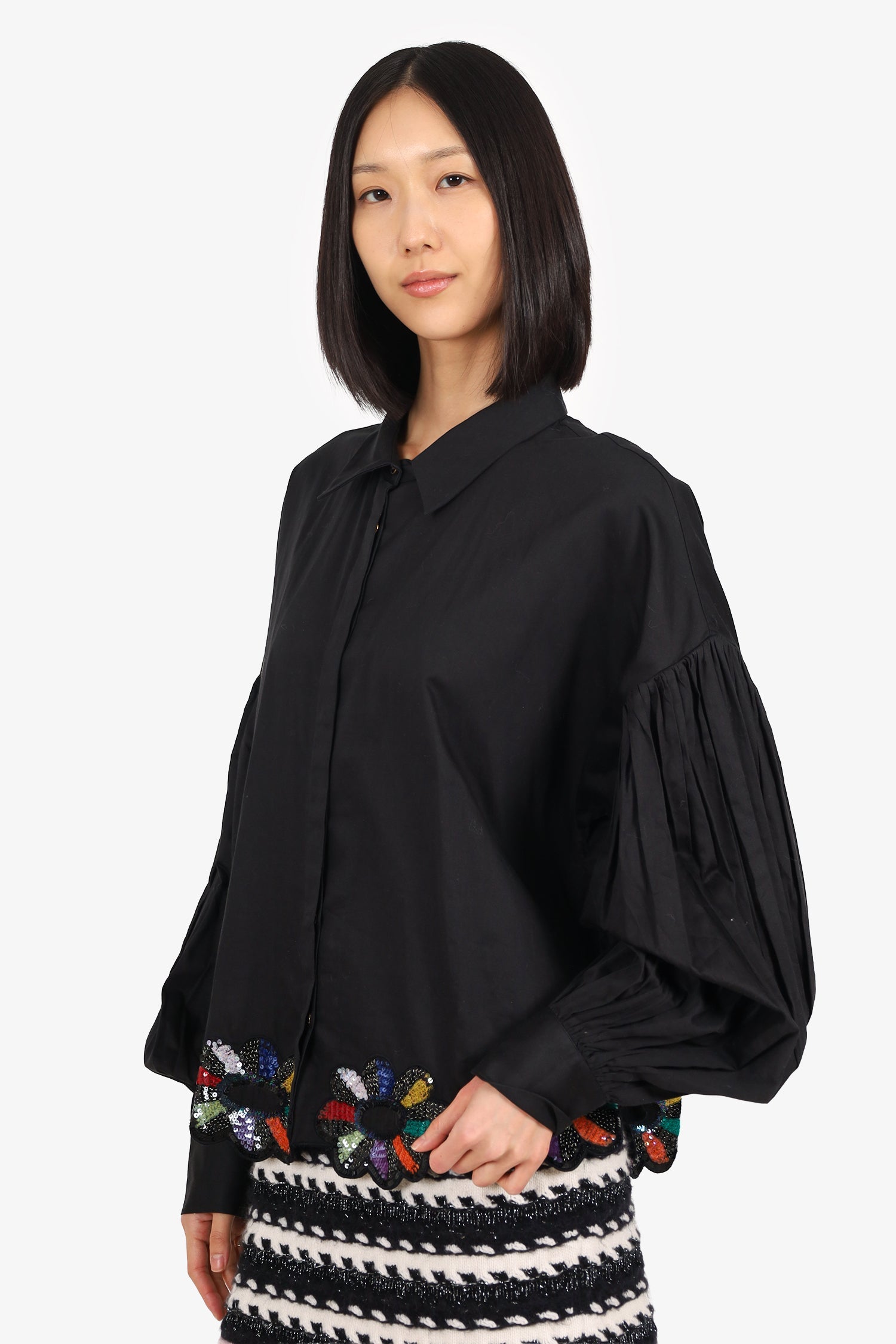 AFEW Rahul Mishra Black Sequinned Balloon Sleeve Shirt Size XL