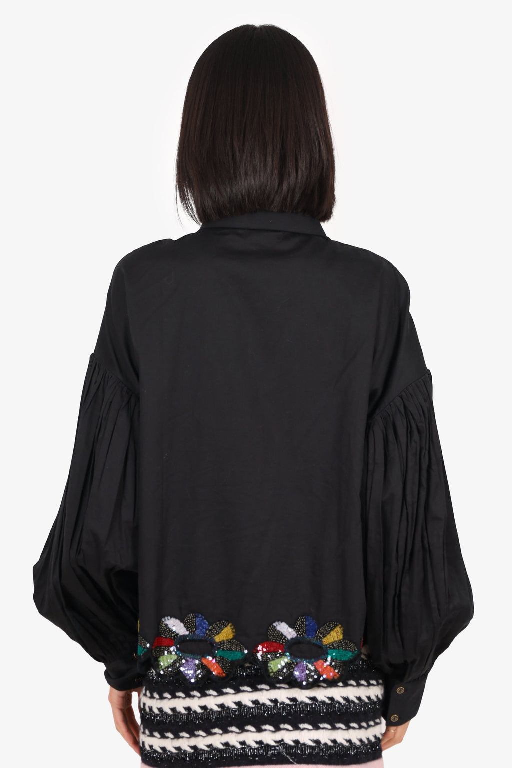 AFEW Rahul Mishra Black Sequinned Balloon Sleeve Shirt Size XL