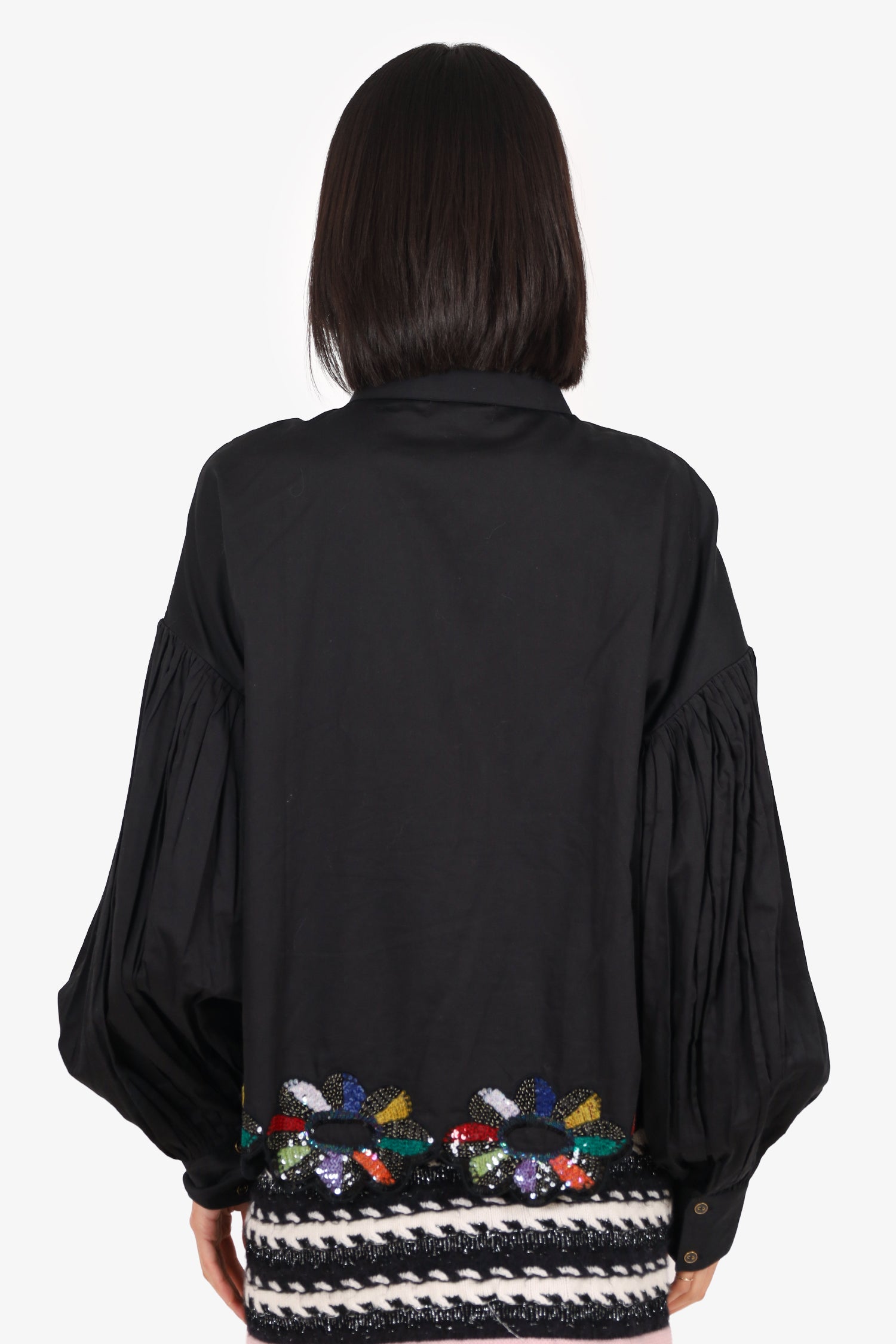 AFEW Rahul Mishra Black Sequinned Balloon Sleeve Shirt Size XL