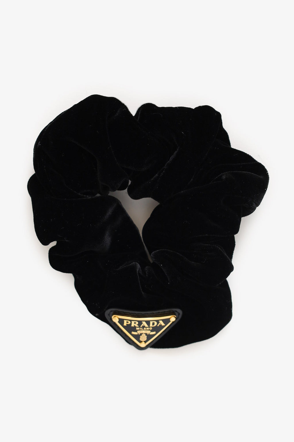 Prada Black Velvet Triangle-logo Scrunchie