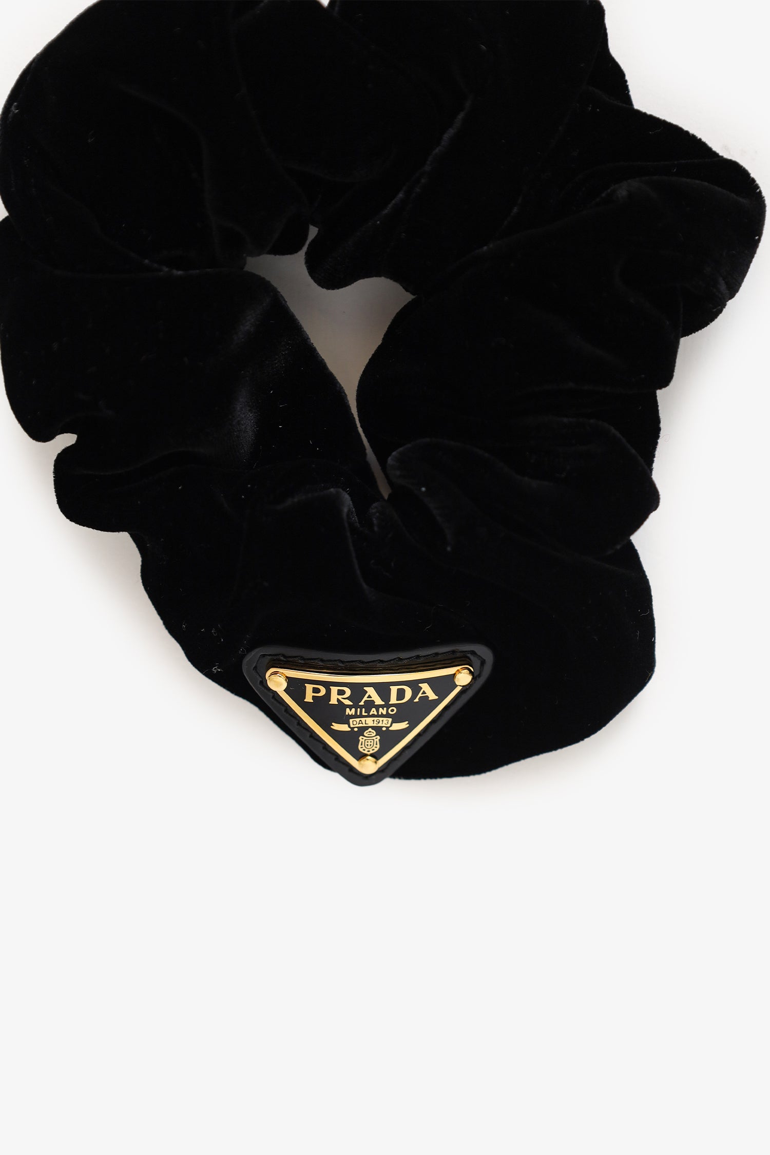 Prada Black Velvet Triangle-logo Scrunchie