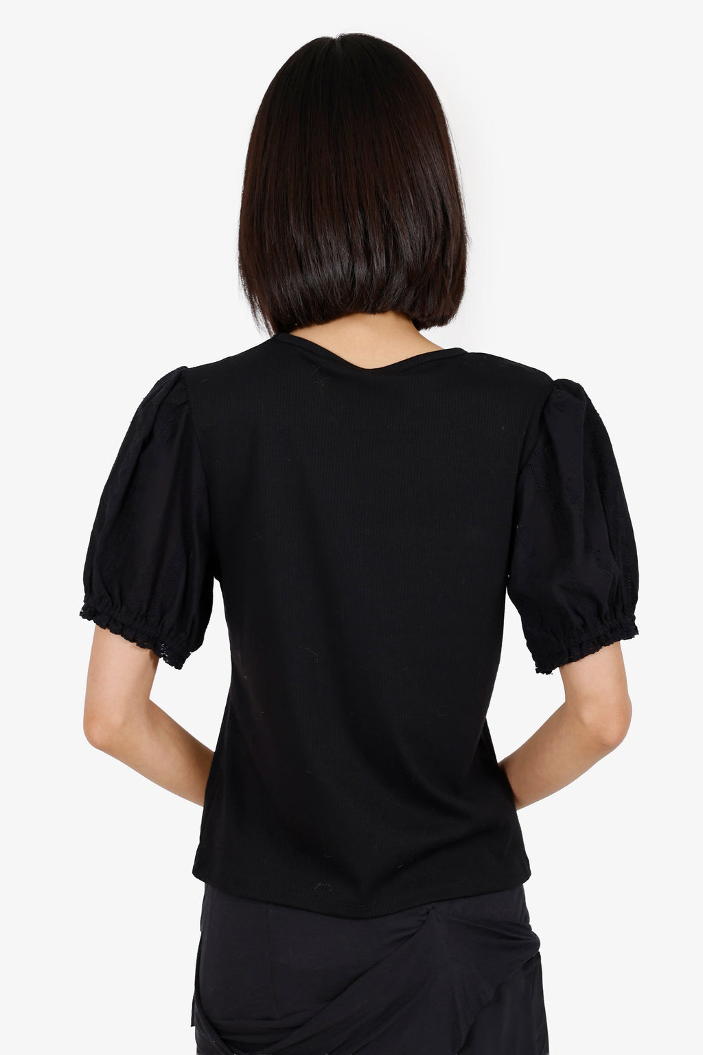 Joie Black Ribbed Knit Ruffle Short Sleeve Top Size L