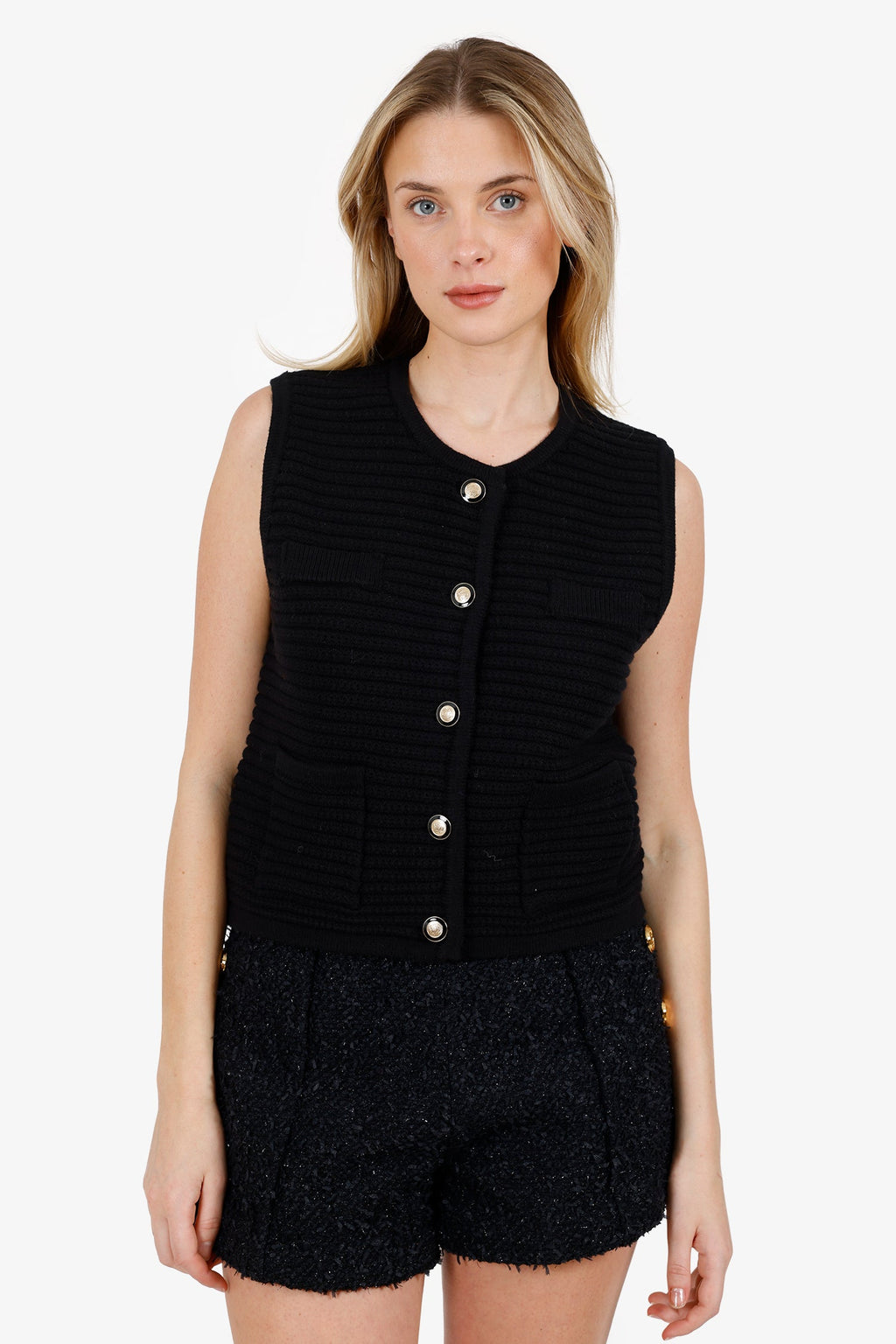 Joie Black Ribbed Knit Vest Size M