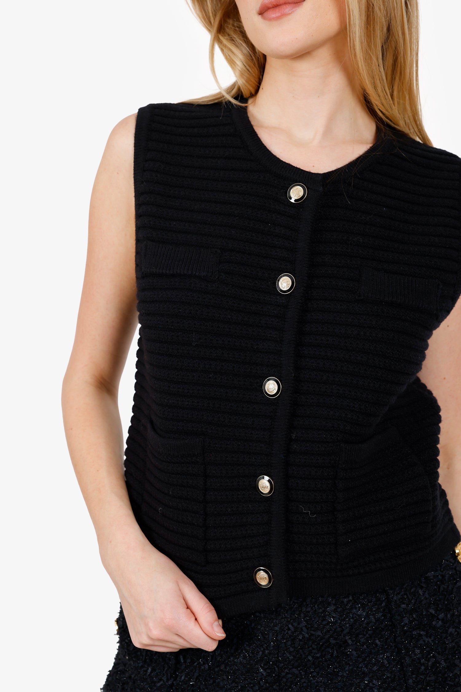 Joie Black Ribbed Knit Vest Size M