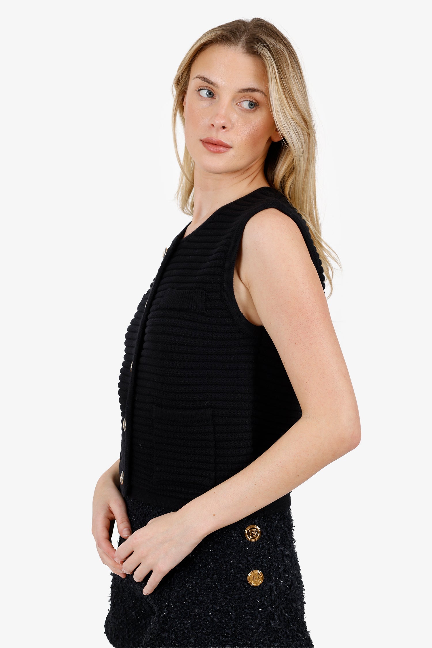Joie Black Ribbed Knit Vest Size M