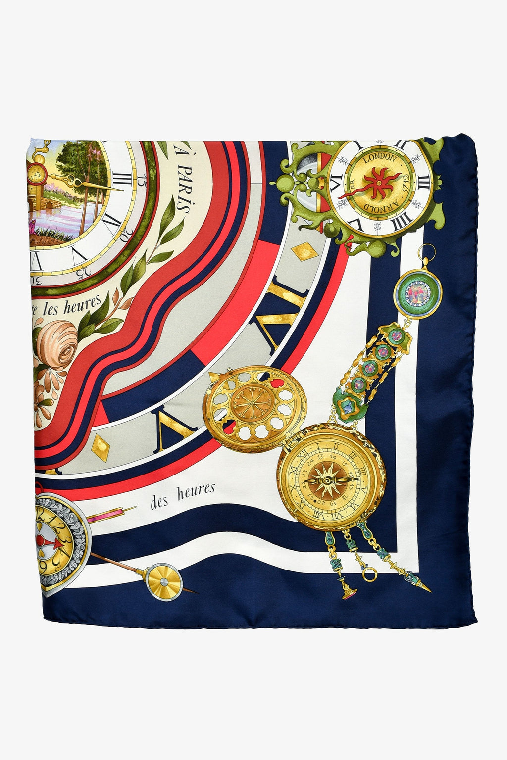 Hermes White/Blue/Multicolour Silk 'Parmi Les Fleurs Je Compte Les Heures' Scarf 90