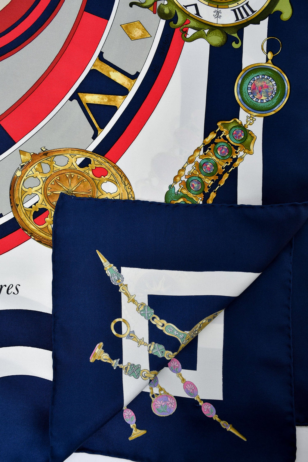 Hermes White/Blue/Multicolour Silk 'Parmi Les Fleurs Je Compte Les Heures' Scarf 90