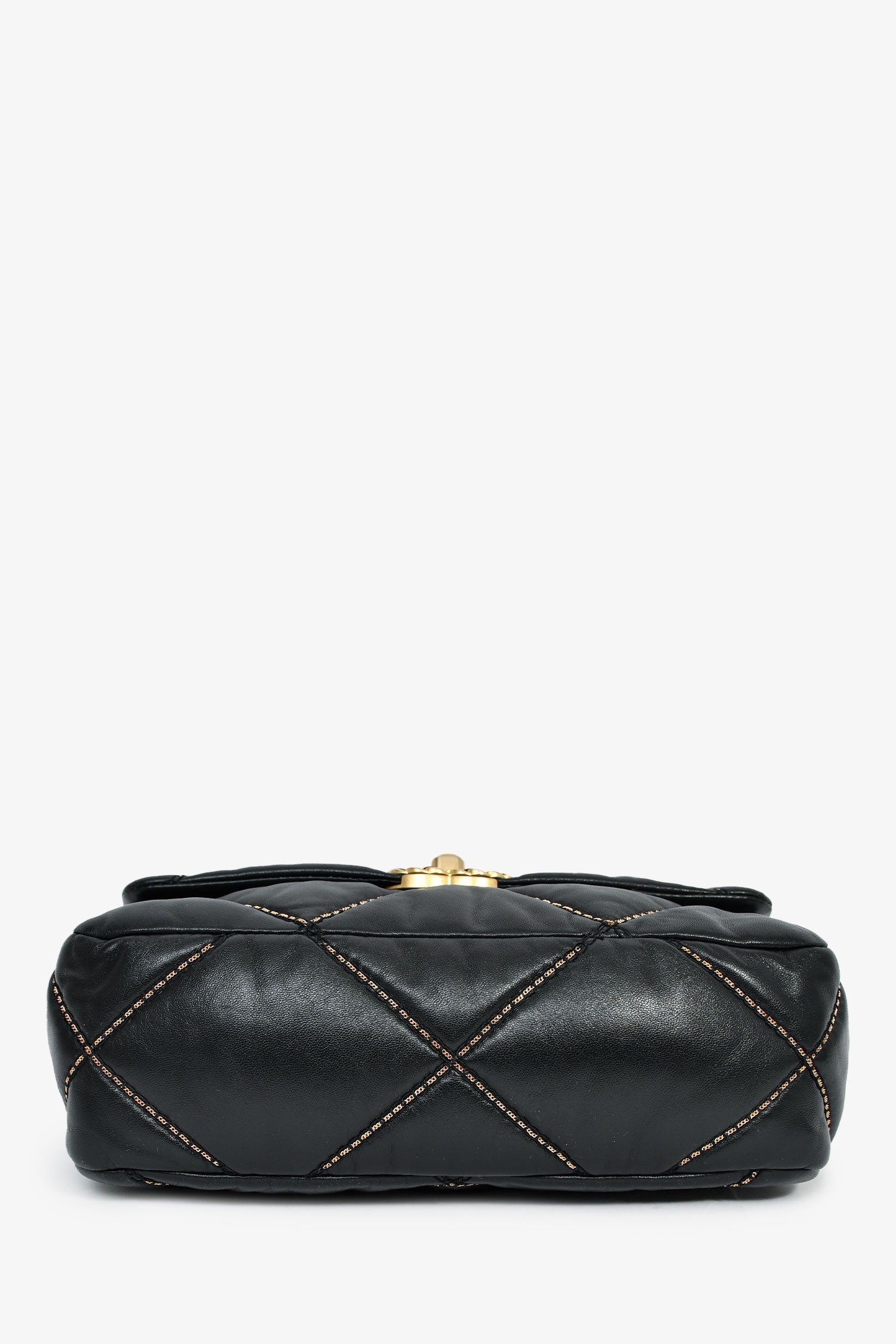 Pre-Loved Chanel™ Black Lambskin/Quilted Gold Chain Small 19 Bag