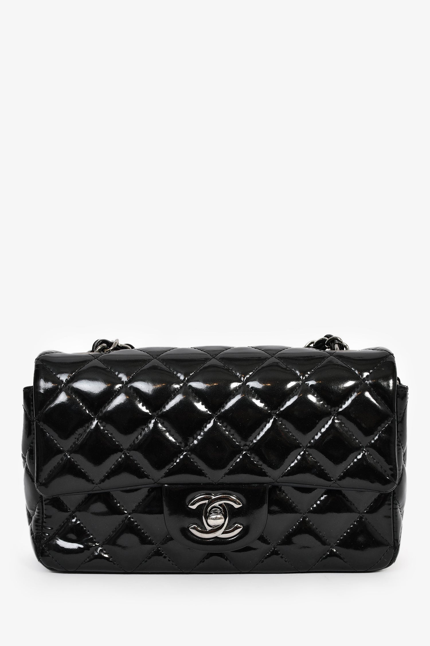 Pre-Loved Chanel™ 2014 Black Quilted Patent Leather Mini Flap