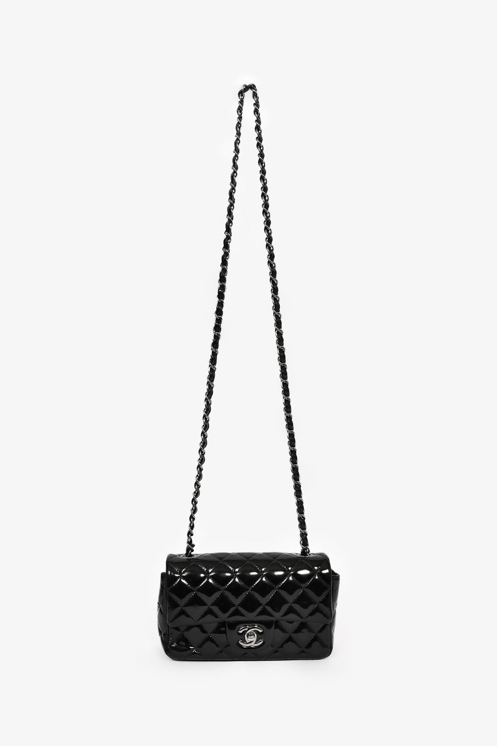 Pre-Loved Chanel™ 2014 Black Quilted Patent Leather Mini Flap