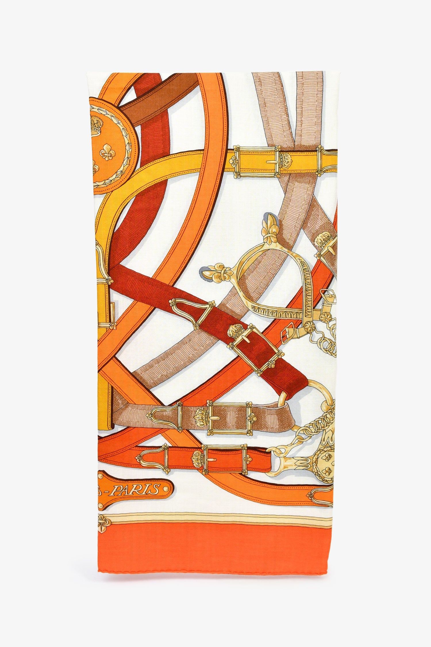 Hermes Cream/Orange Cashmere/Silk Cavalcadour Shawl 140