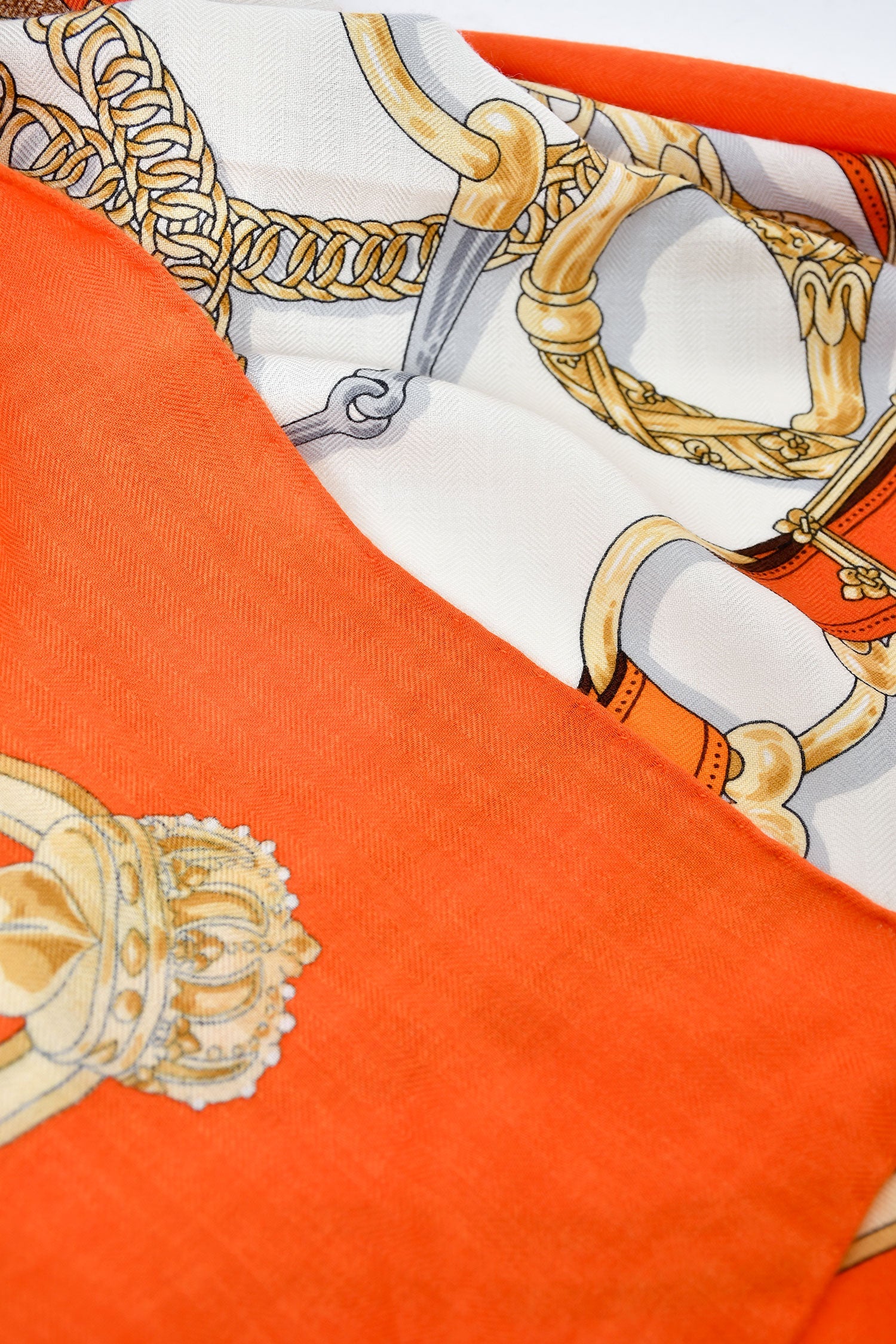 Hermes Cream/Orange Cashmere/Silk Cavalcadour Shawl 140
