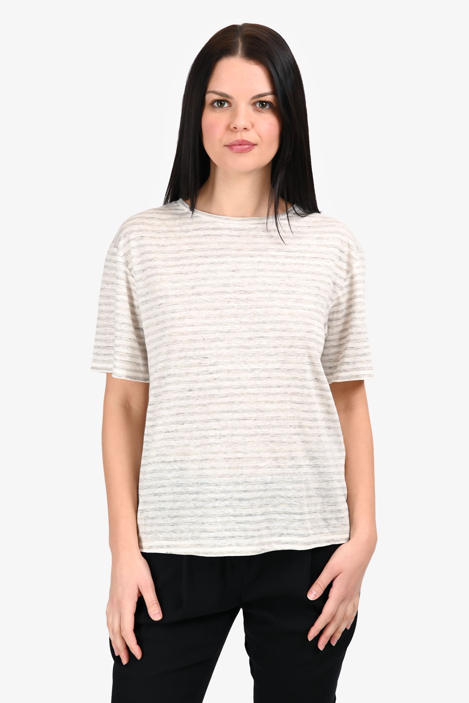 Vince Grey Linen Stripe T-Shirt Size S