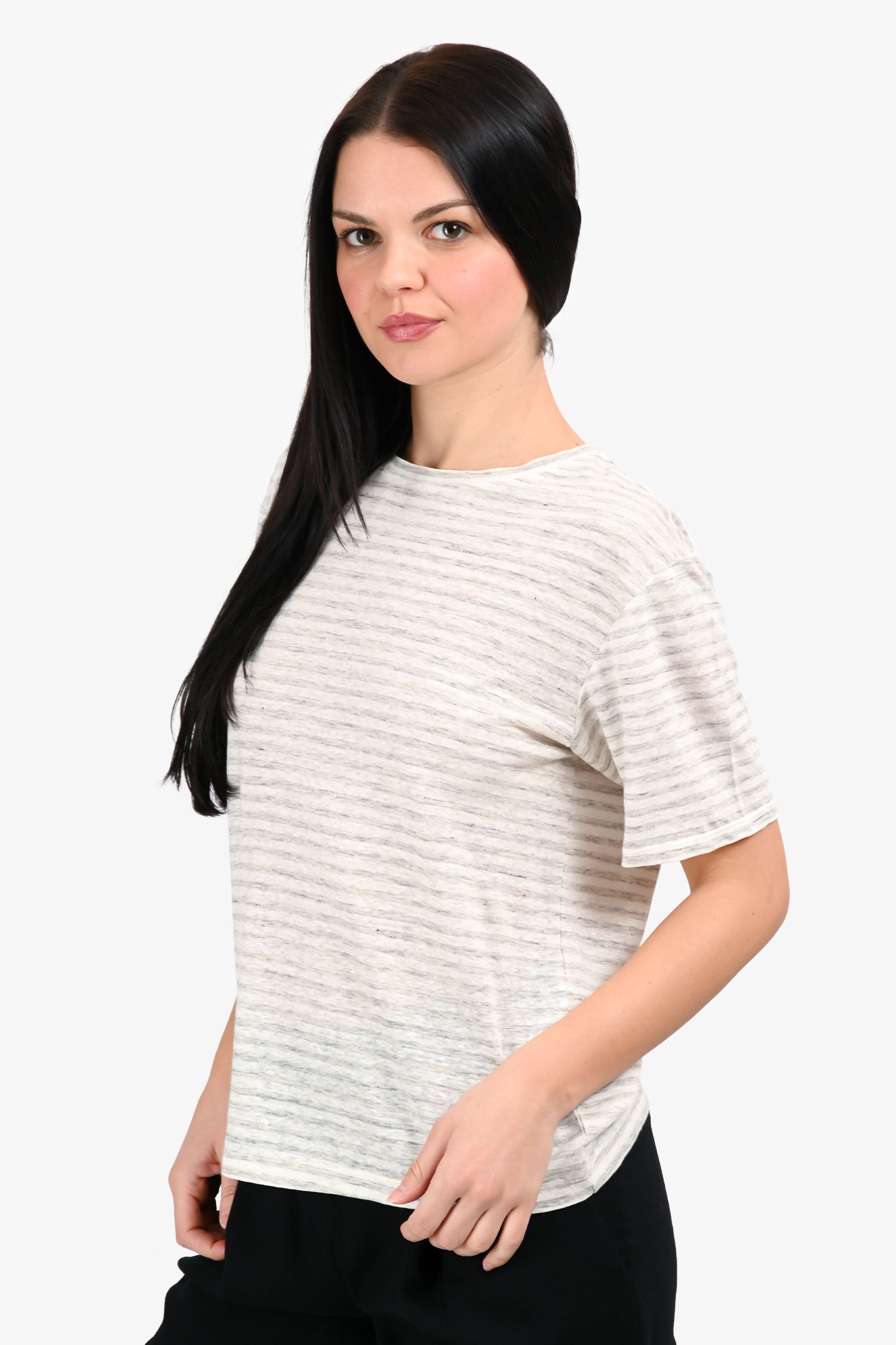 Vince Grey Linen Stripe T-Shirt Size S