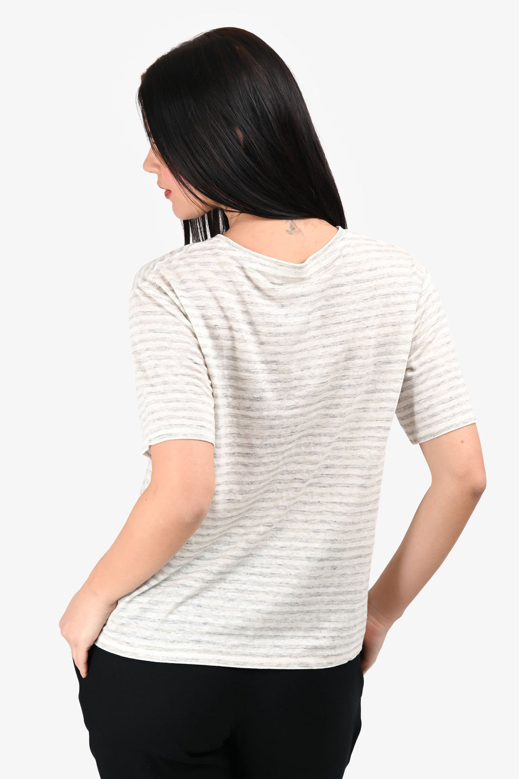 Vince Grey Linen Stripe T-Shirt Size S