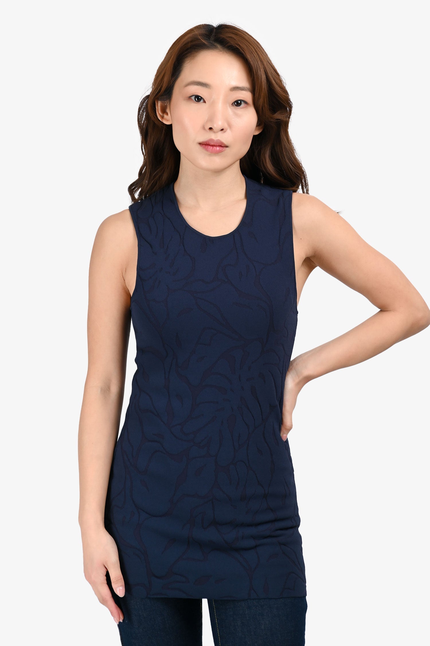 Cedric Charlier Navy Floral Jacquard Tunic Tank Size S