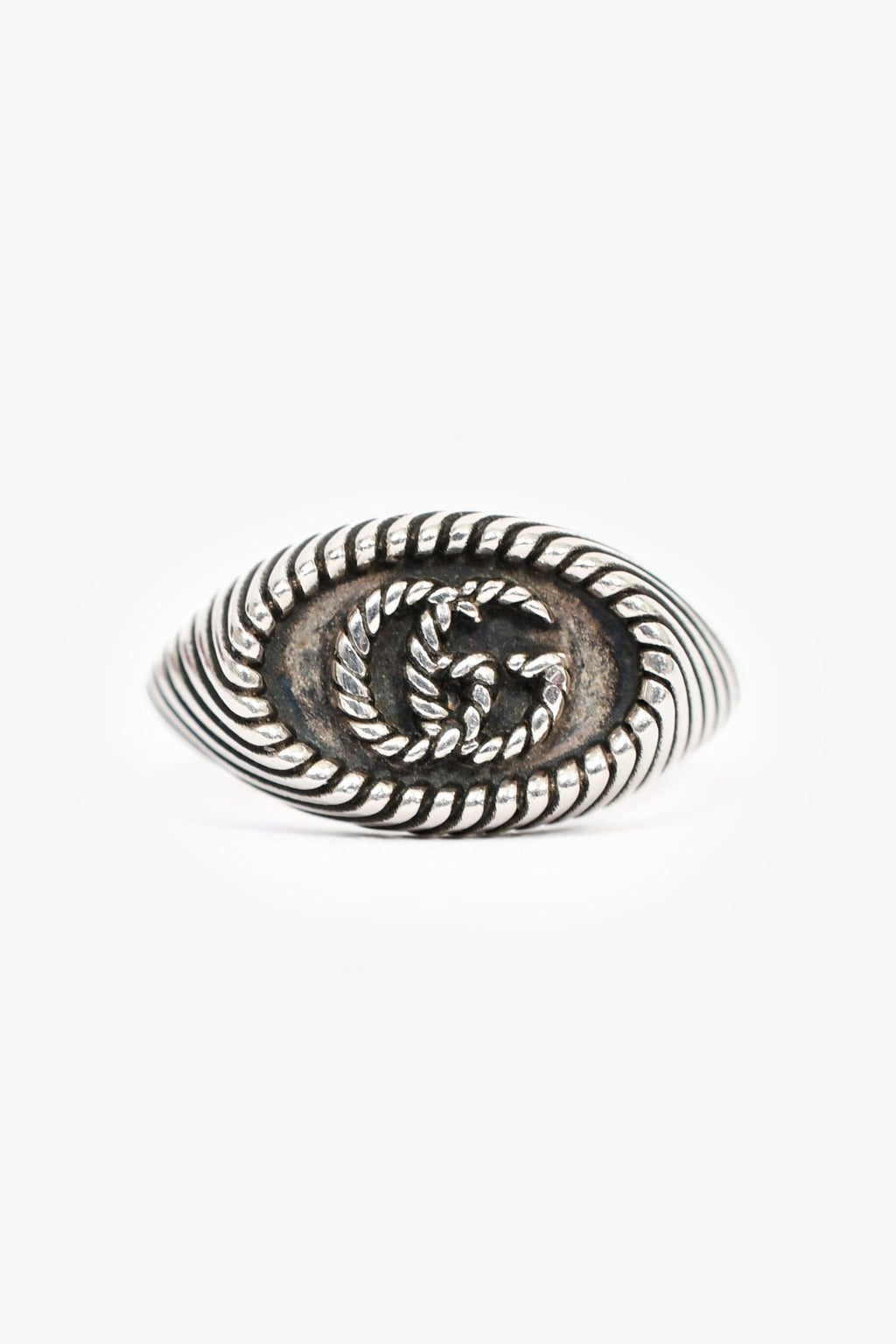 Gucci Sterling Silver GG Marmont Signet Ring Size 9