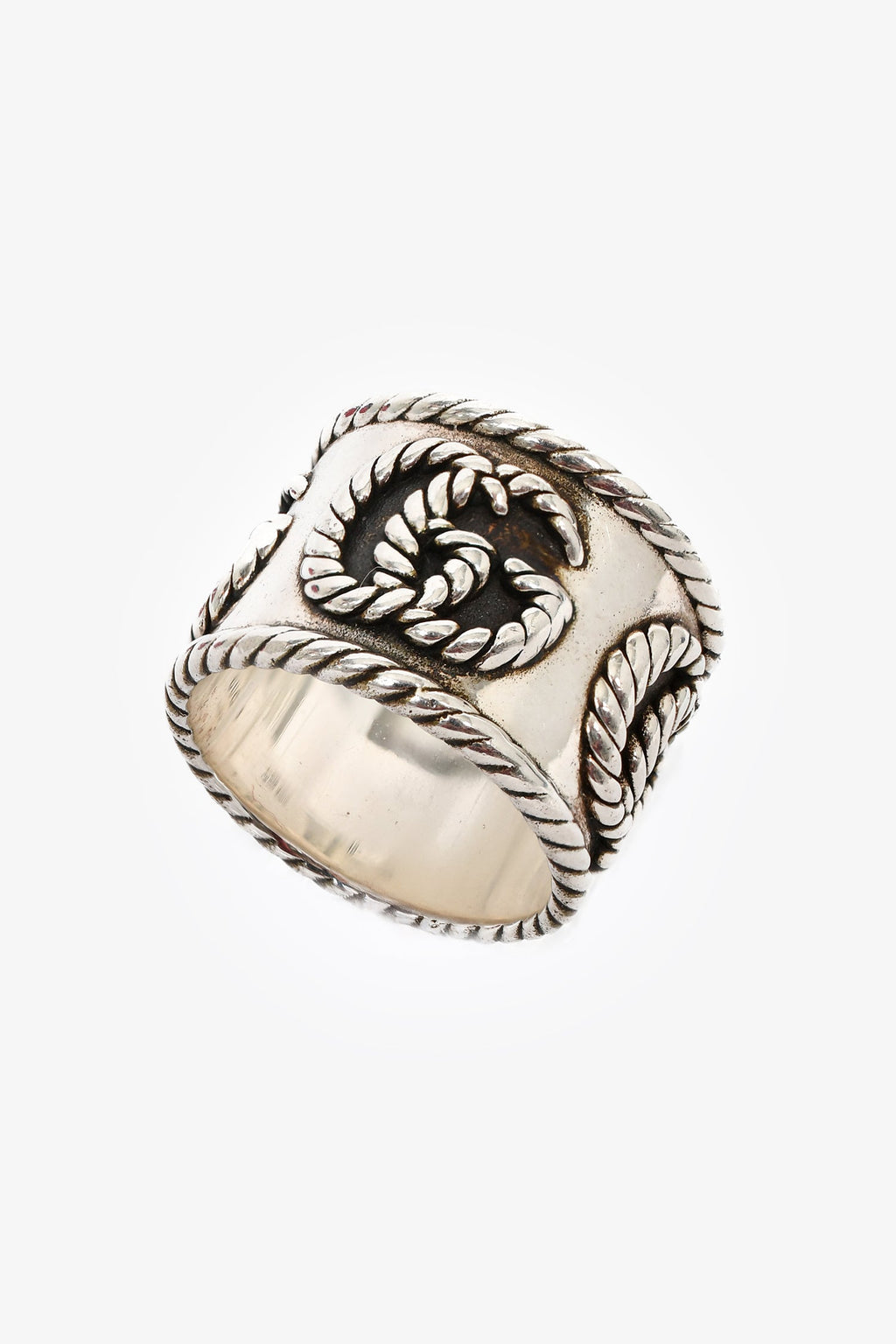 Gucci Sterling Silver GG Marmont Wide Ring Size 10