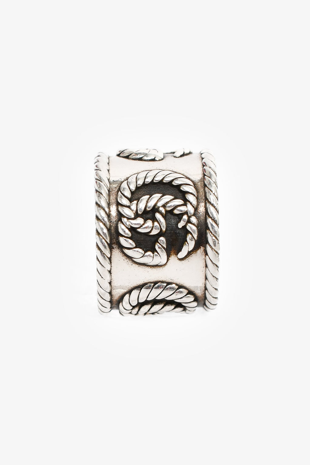 Gucci Sterling Silver GG Marmont Wide Ring Size 10