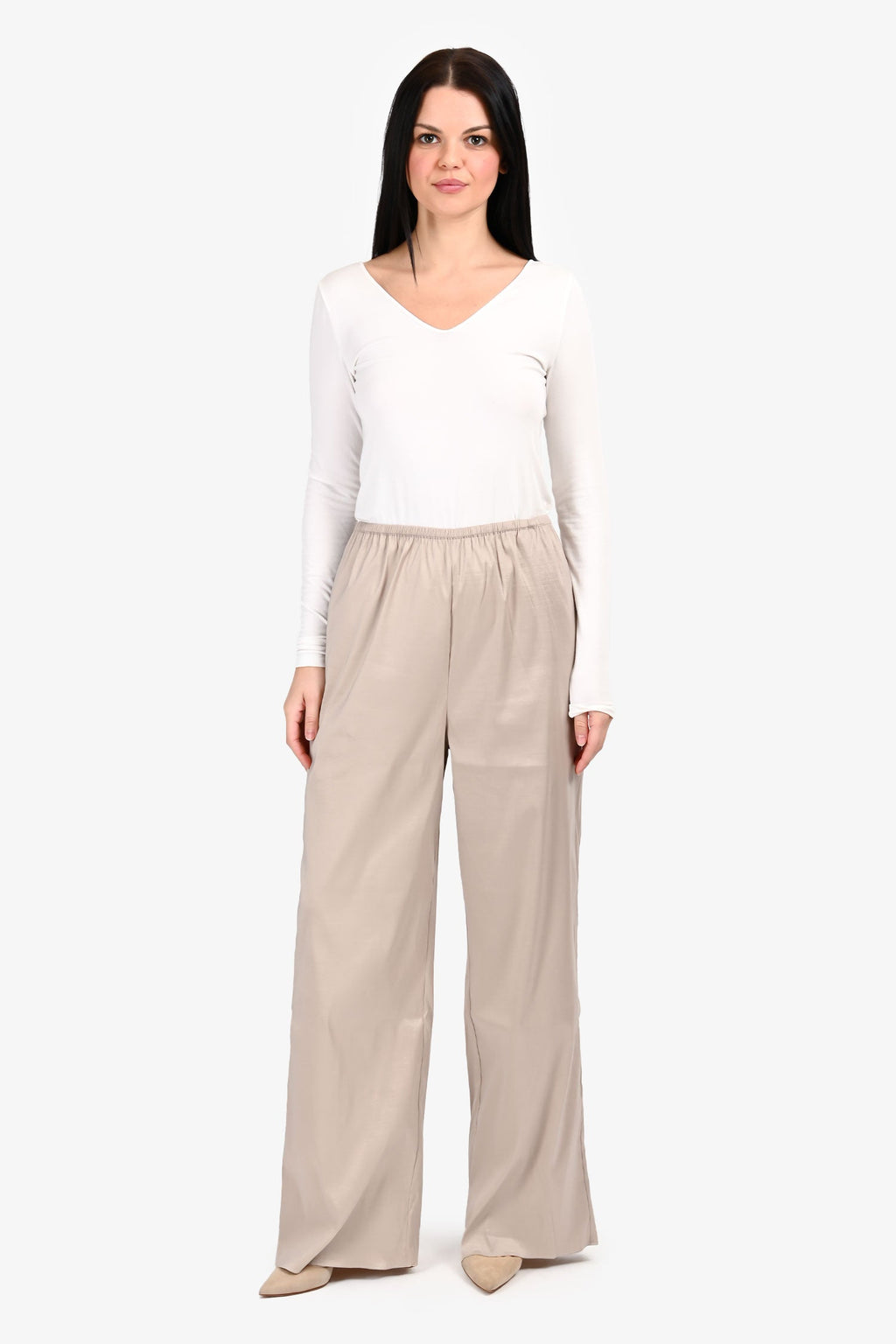 L'Academie Taupe Satin Wide Leg Trousers Size M