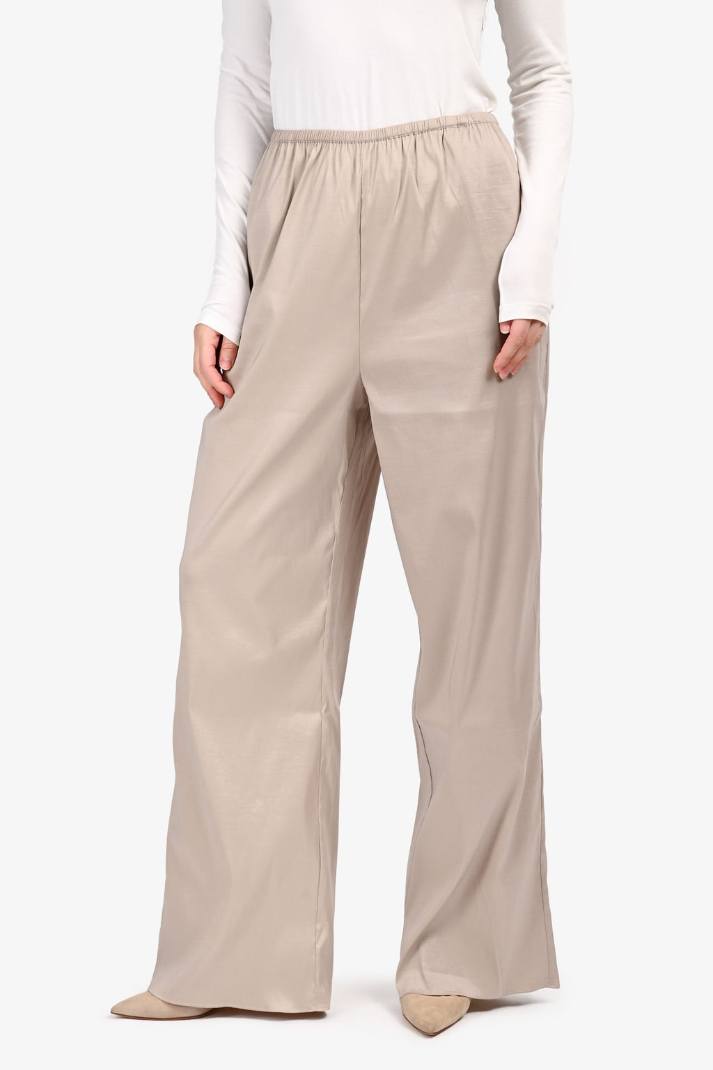 L'Academie Taupe Satin Wide Leg Trousers Size M