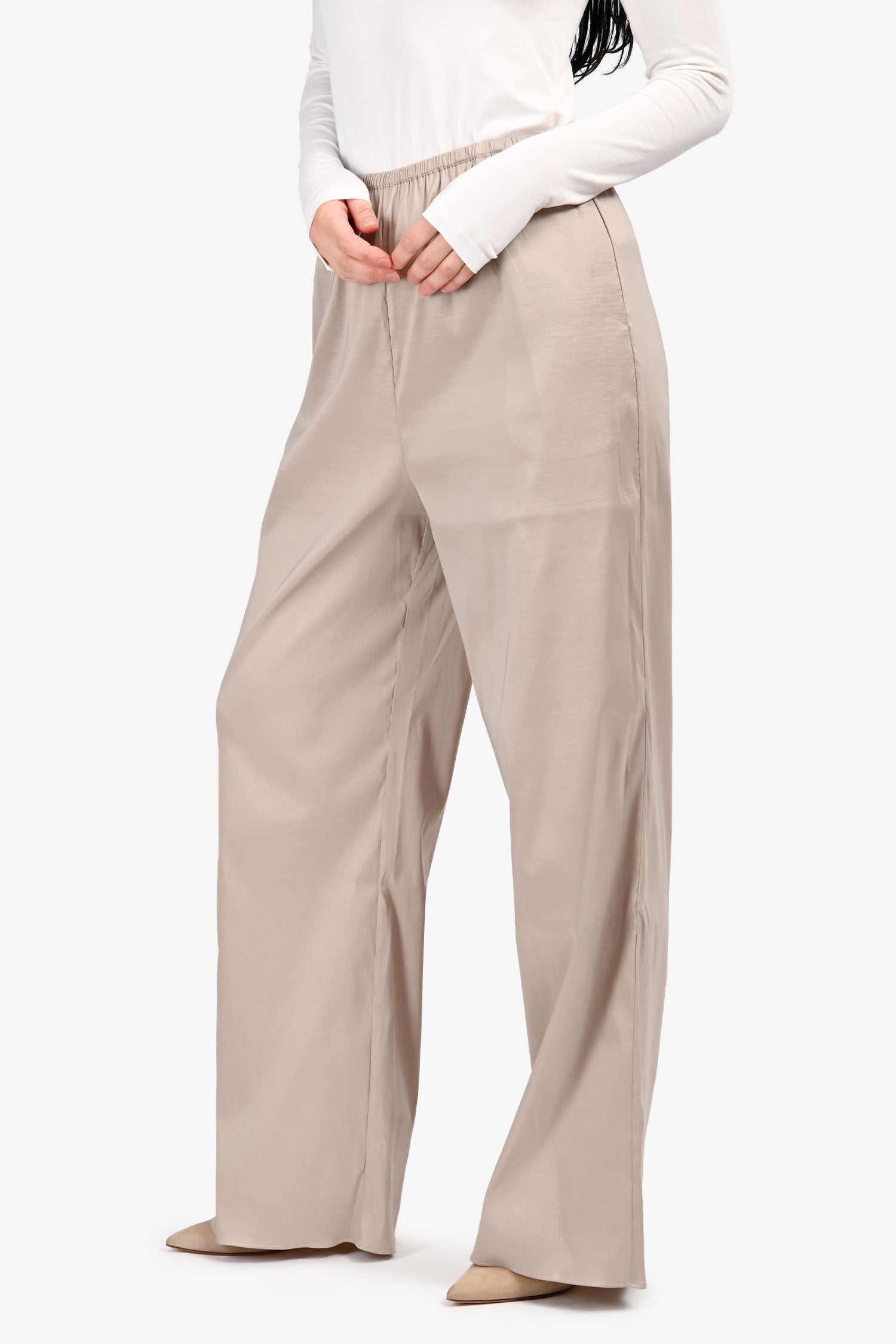 L'Academie Taupe Satin Wide Leg Trousers Size M