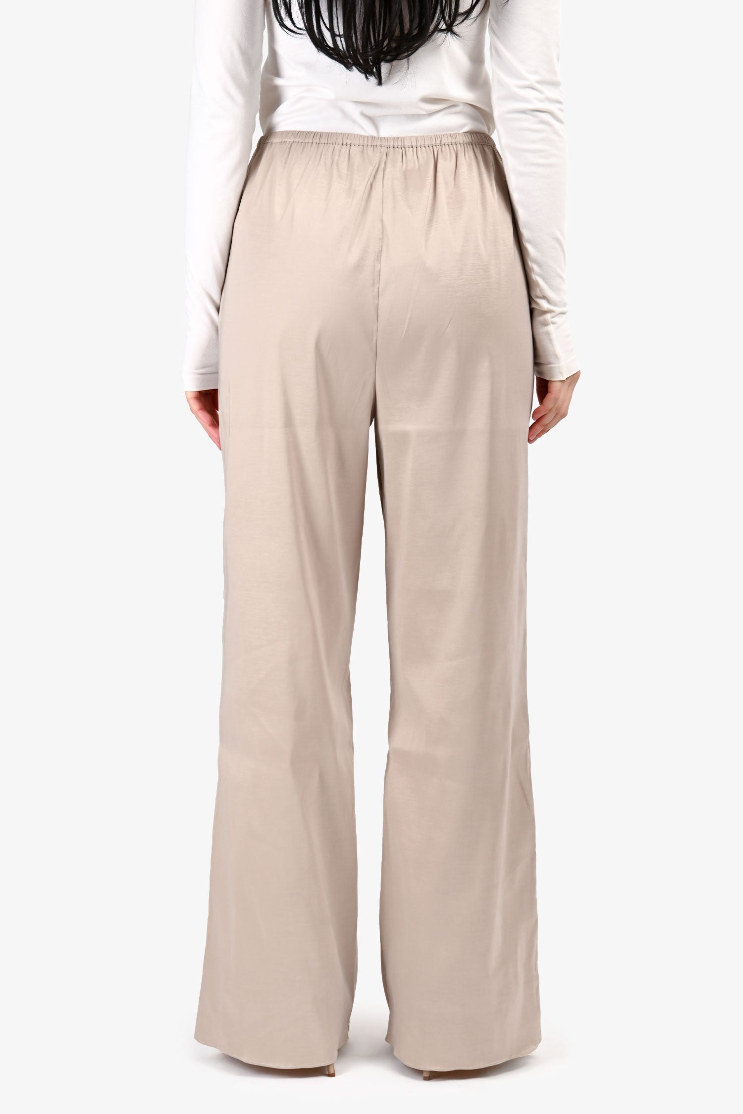 L'Academie Taupe Satin Wide Leg Trousers Size M