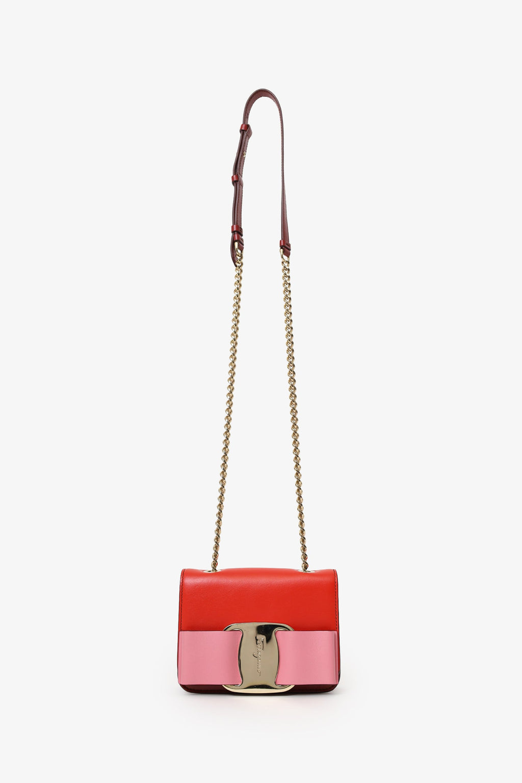 Salvatore Ferragamo Pink/Red Leather Oversized Vara Bow Mini Bag