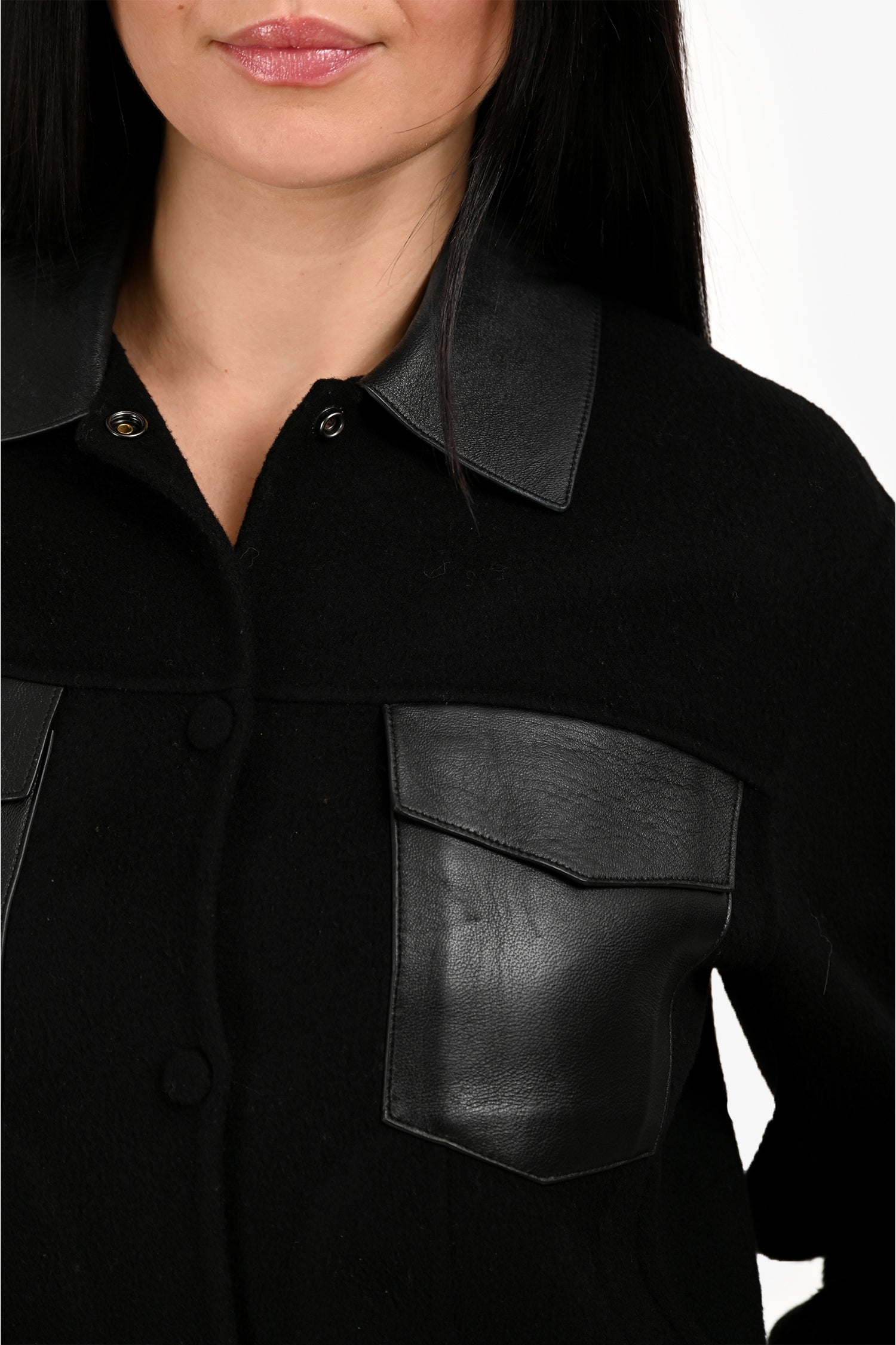 Theory Black Wool/Leather Trucker Jacket Size XS