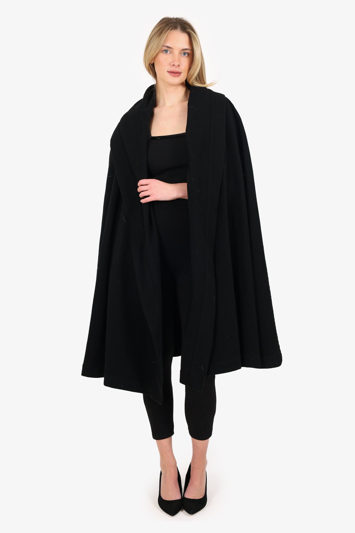 Yves Saint Laurent Black Vintage Hooded Cape Estimated Size M