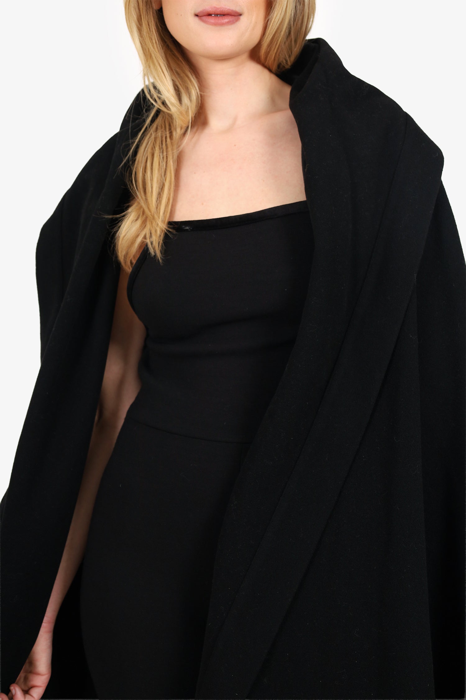 Yves Saint Laurent Black Vintage Hooded Cape Estimated Size M