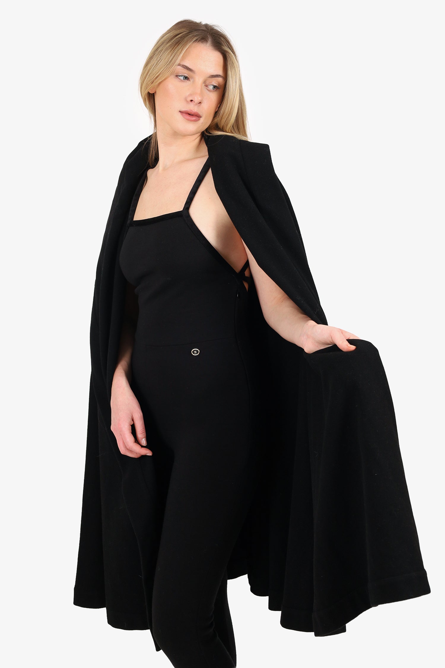 Yves Saint Laurent Black Vintage Hooded Cape Estimated Size M