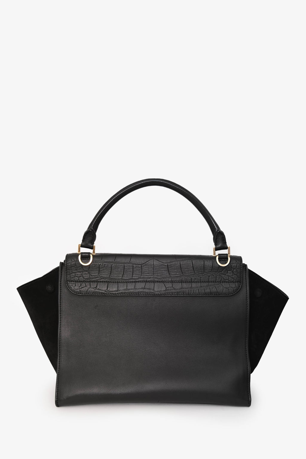 Celine 2011 Black Croc Embossed Leather Medium Trapeze Shoulder Bag