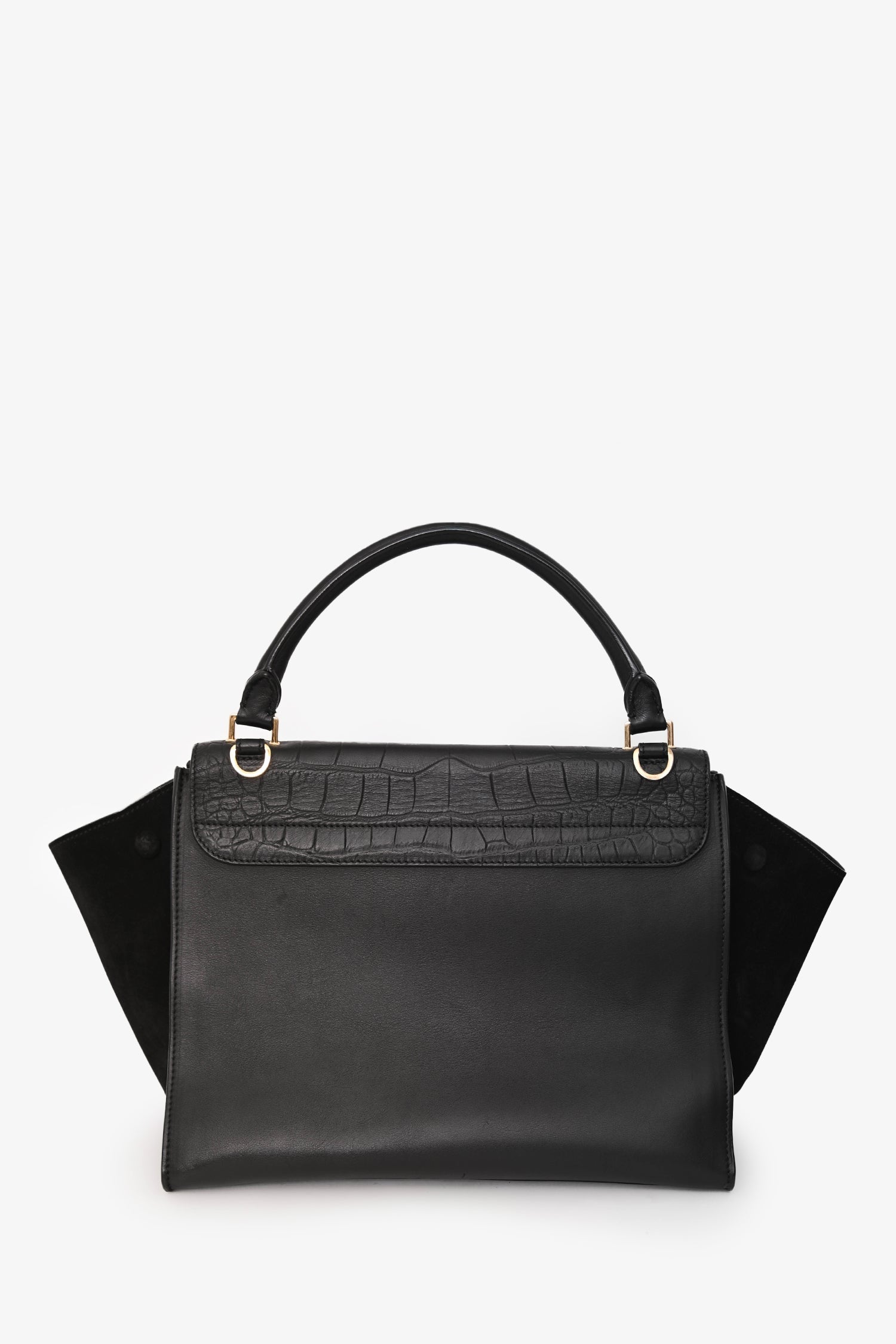 Celine 2011 Black Croc Embossed Leather Medium Trapeze Shoulder Bag
