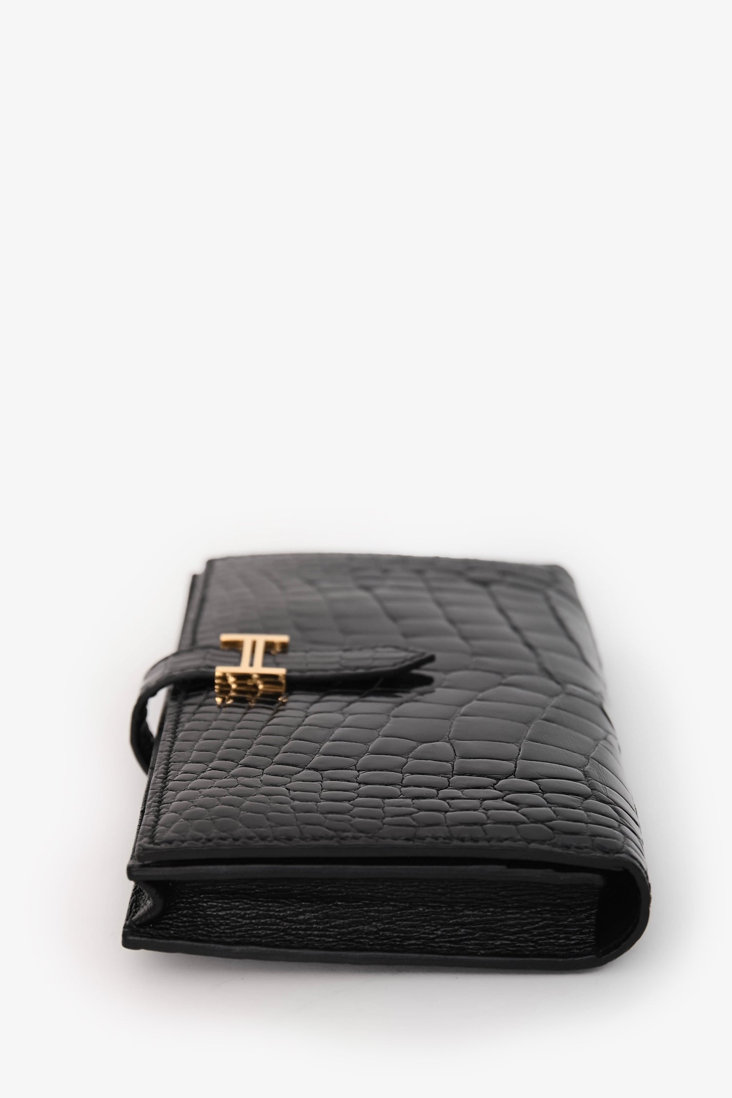 Hermès 2017 Black Alligator Shiny Leather Bearn Classique Wallet