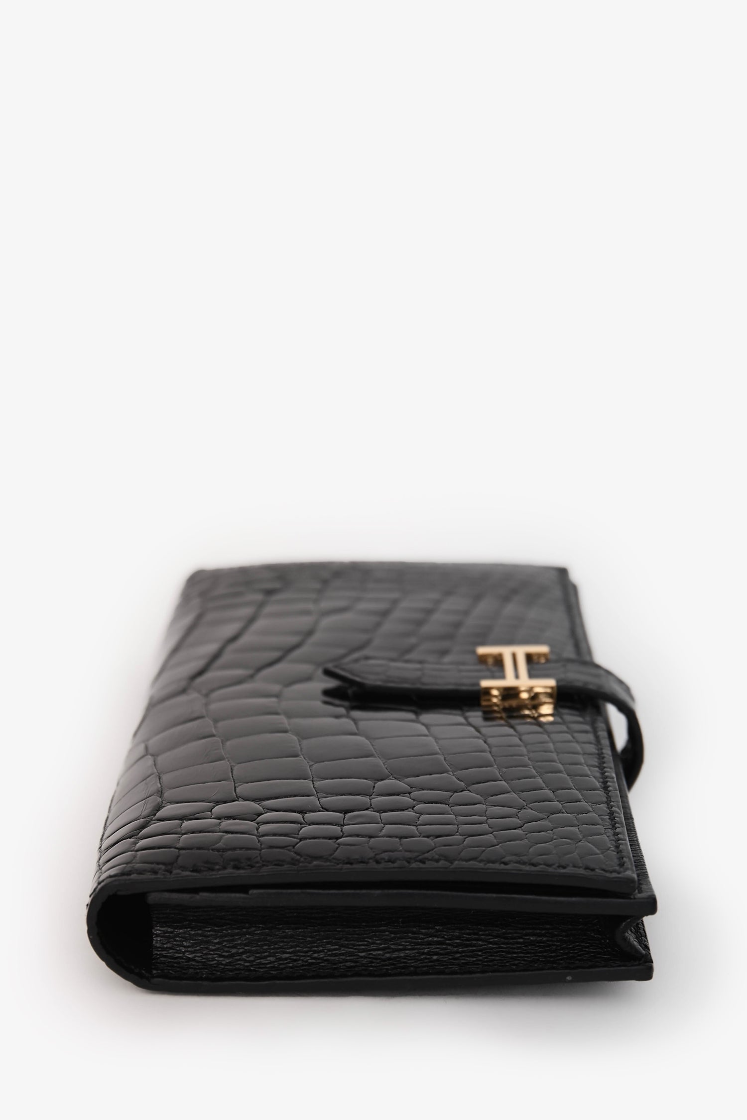 Hermès 2017 Black Alligator Shiny Leather Bearn Classique Wallet