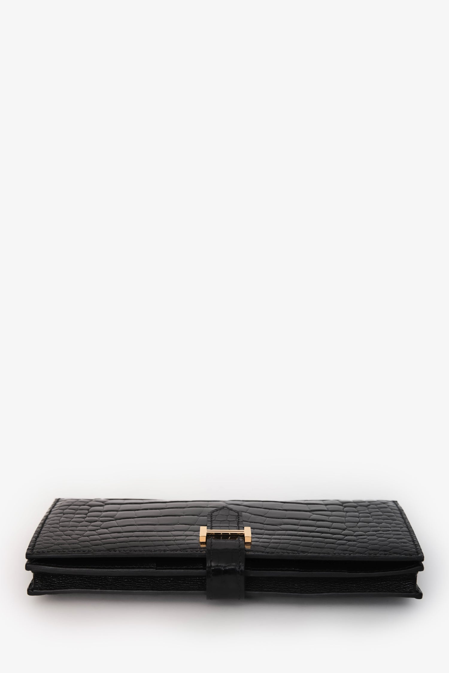 Hermès 2017 Black Alligator Shiny Leather Bearn Classique Wallet