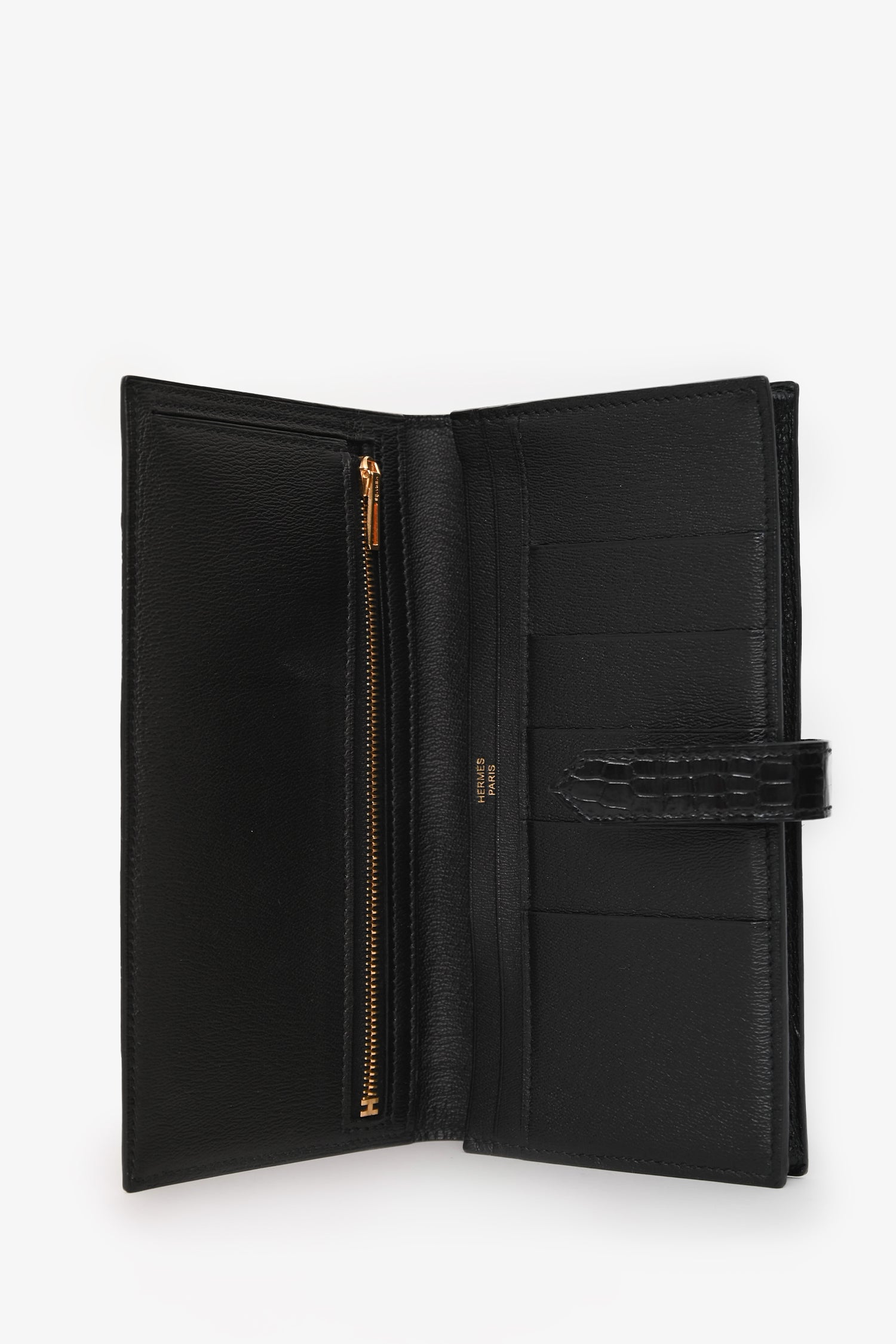 Hermès 2017 Black Alligator Shiny Leather Bearn Classique Wallet