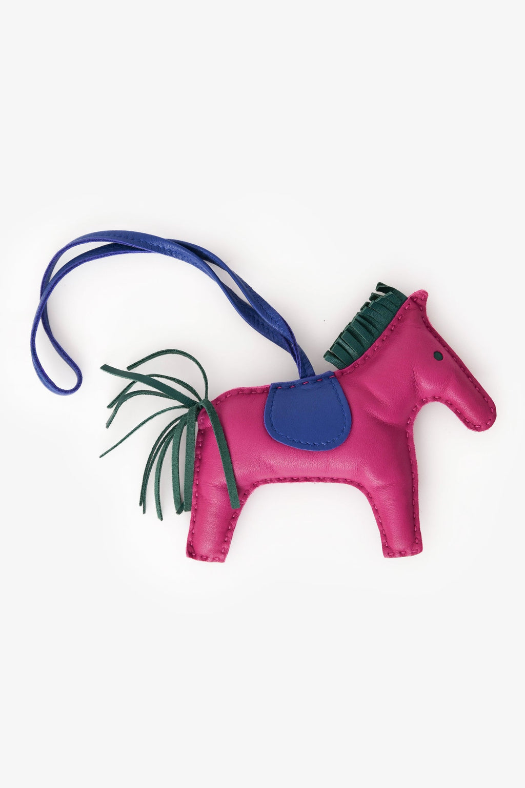 Hermès 2017 Fuschia/Dark Green Leather Rodeo MM Charm