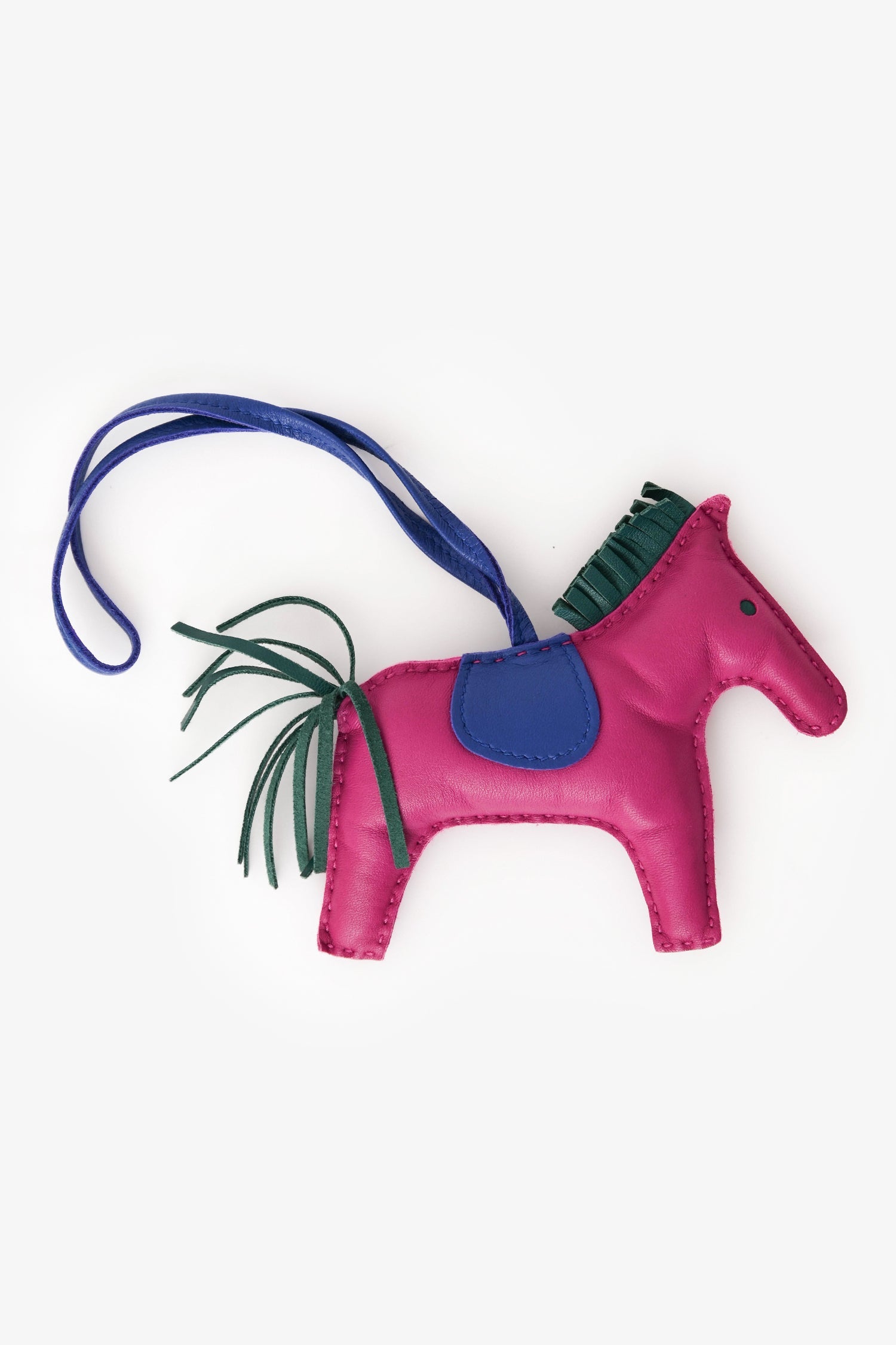 Hermès 2017 Fuschia/Dark Green Leather Rodeo MM Charm