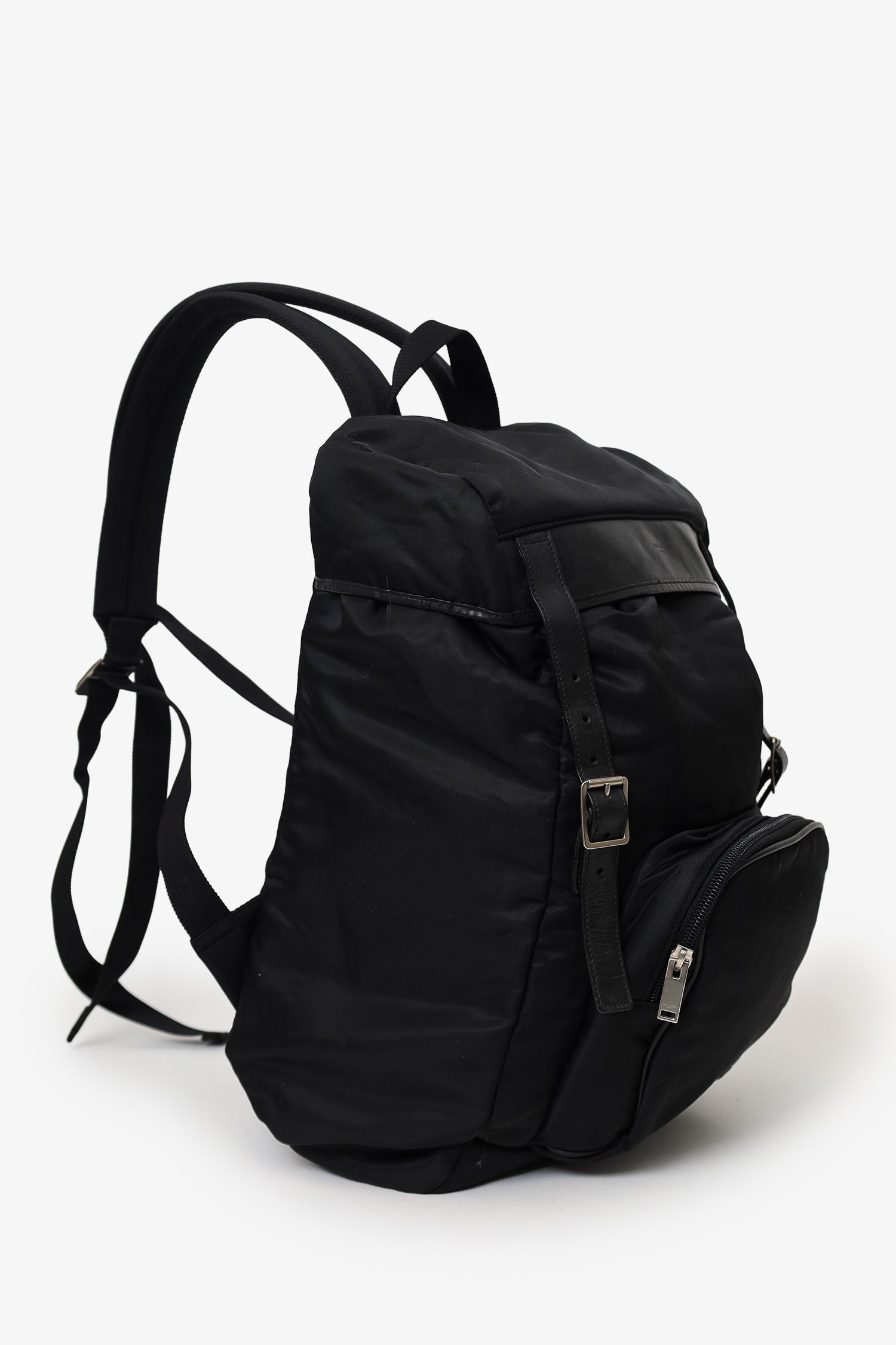 Saint Laurent Black Nylon/Leather Buckled Backpack