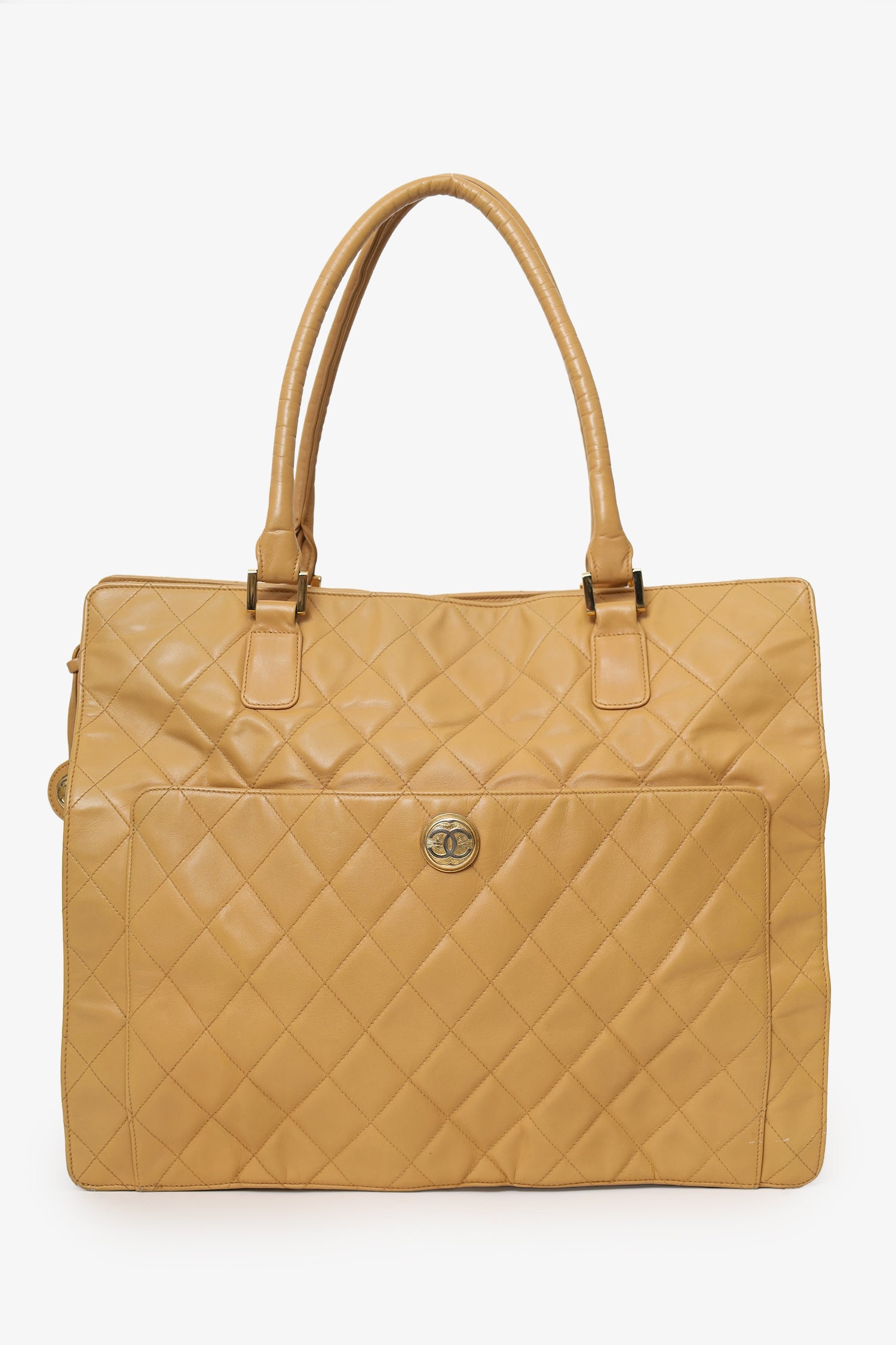 Pre-Loved Chanel™ Vintage Beige Quilted Lambskin CC Briefcase
