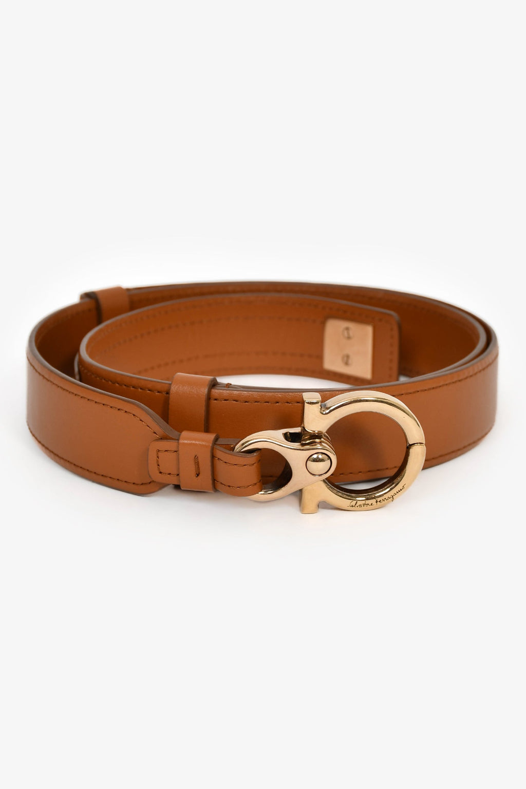 Salvatore Ferragamo Brown Leather Skinny Belt Size 70
