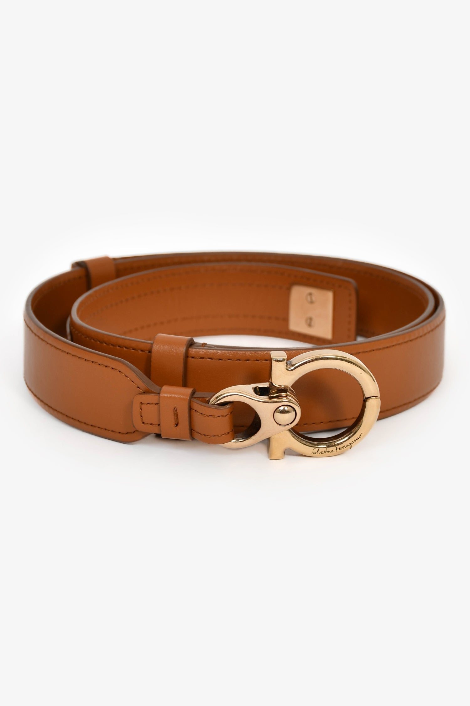 Salvatore Ferragamo Brown Leather Skinny Belt Size 70