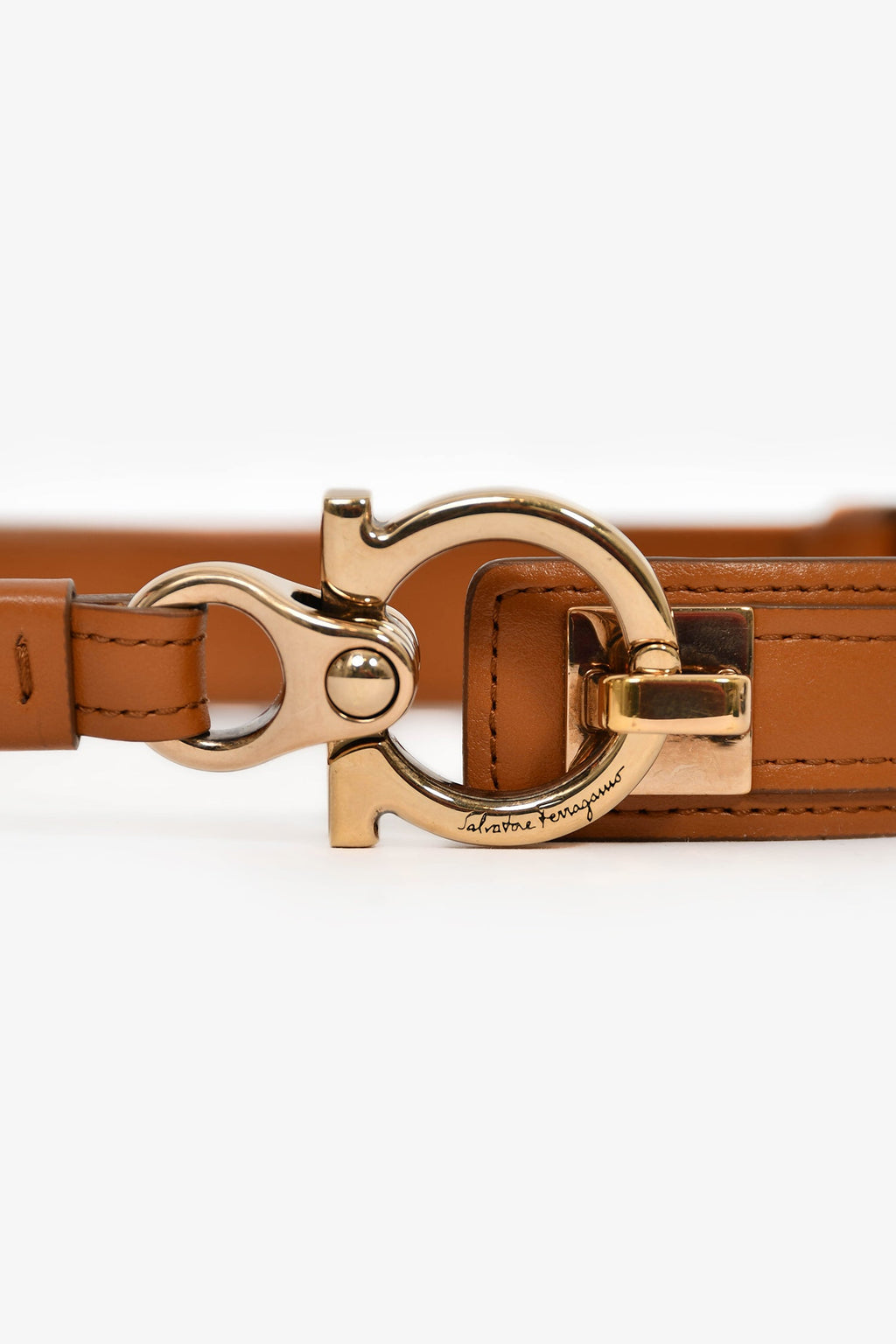 Salvatore Ferragamo Brown Leather Skinny Belt Size 70