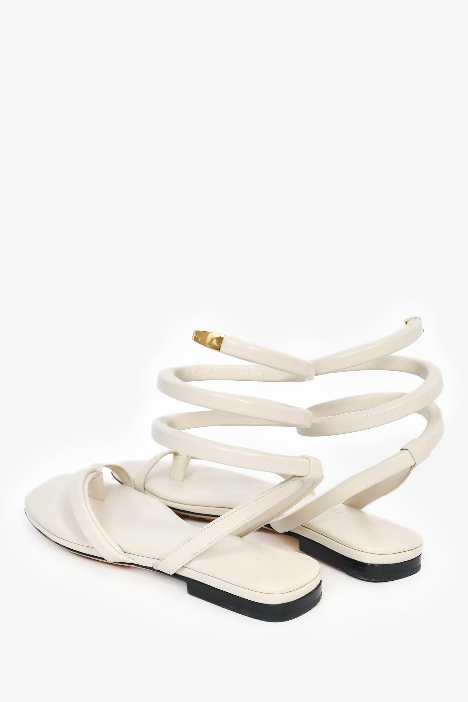 Bottega Veneta White Leather Spiral Flat Sandals Size 36.5