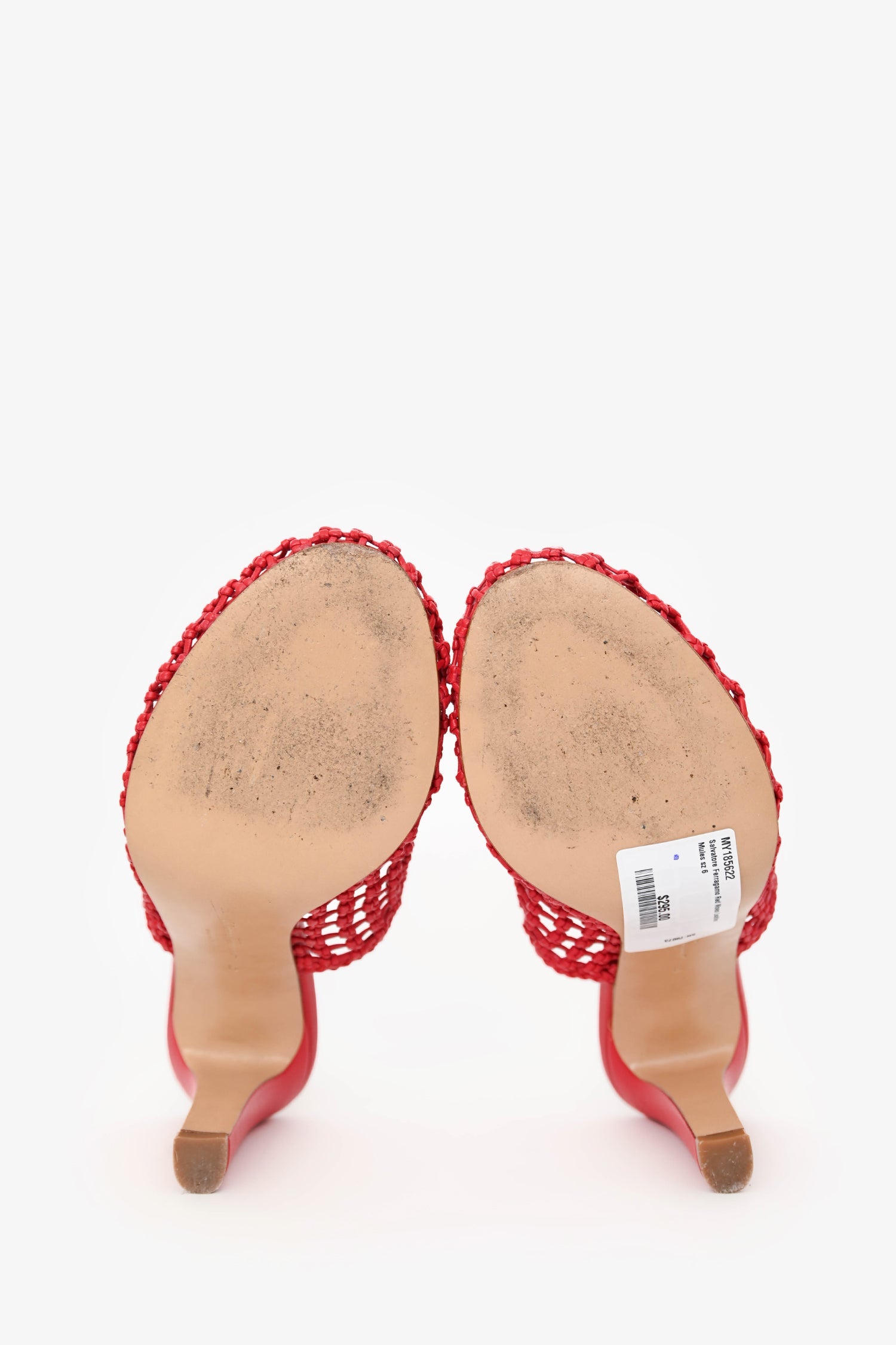 Salvatore Ferragamo Red Woven Leather Mules Size 6