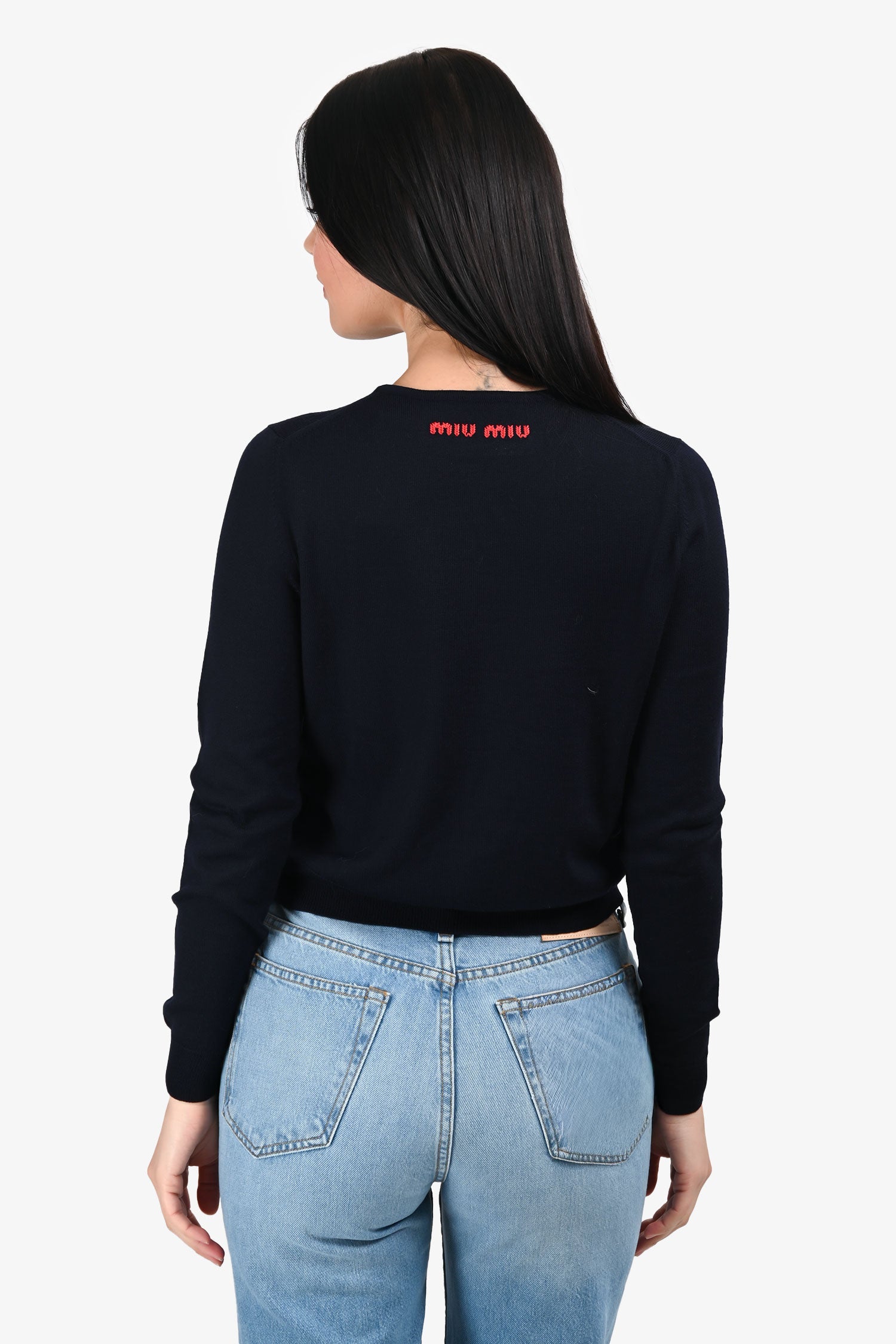 Miu Miu 2018 Navy/Red Logo Bow Detailed igan Size 42