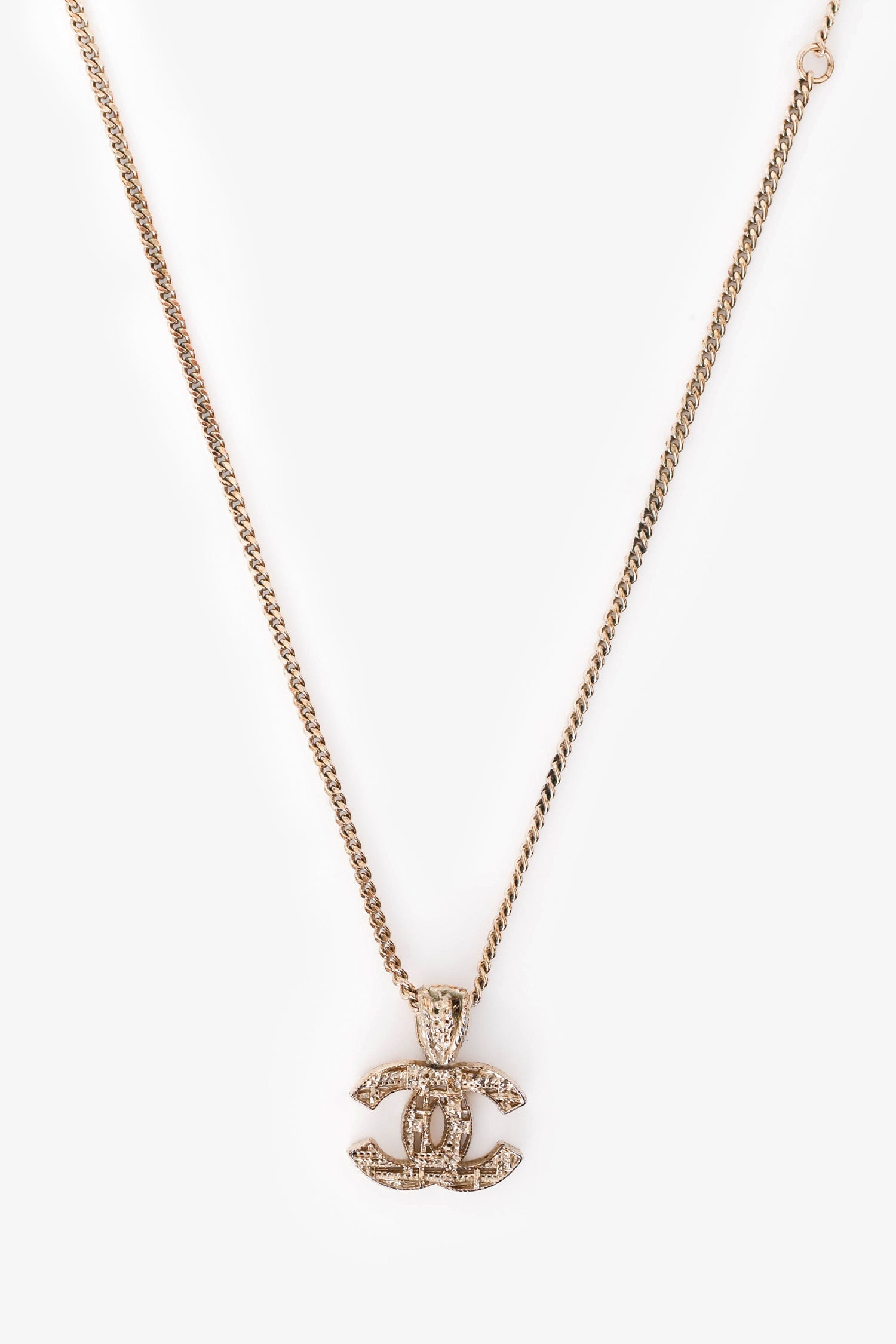Pre-Loved Chanel™ 2013 Gold Tone Metal Tweed CC Pendant Necklace