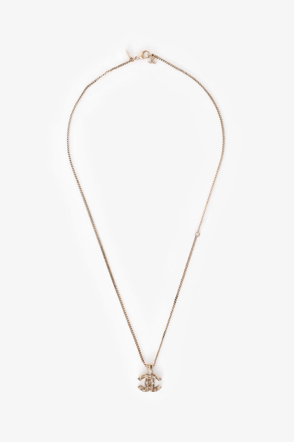 Pre-Loved Chanel™ 2013 Gold Tone Metal Tweed CC Pendant Necklace
